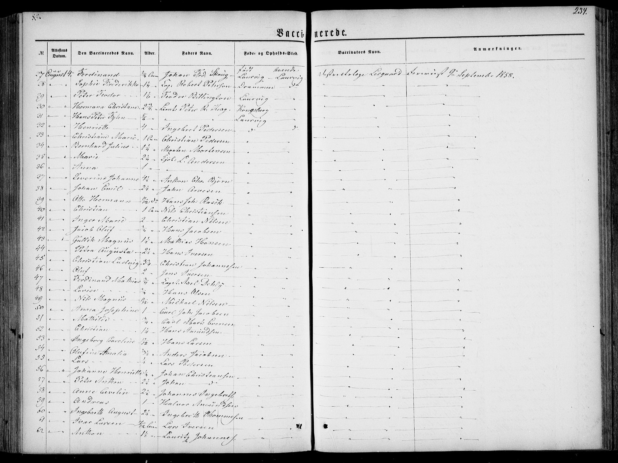 Larvik kirkebøker, AV/SAKO-A-352/F/Fa/L0005: Parish register (official) no. I 5, 1856-1870, p. 234