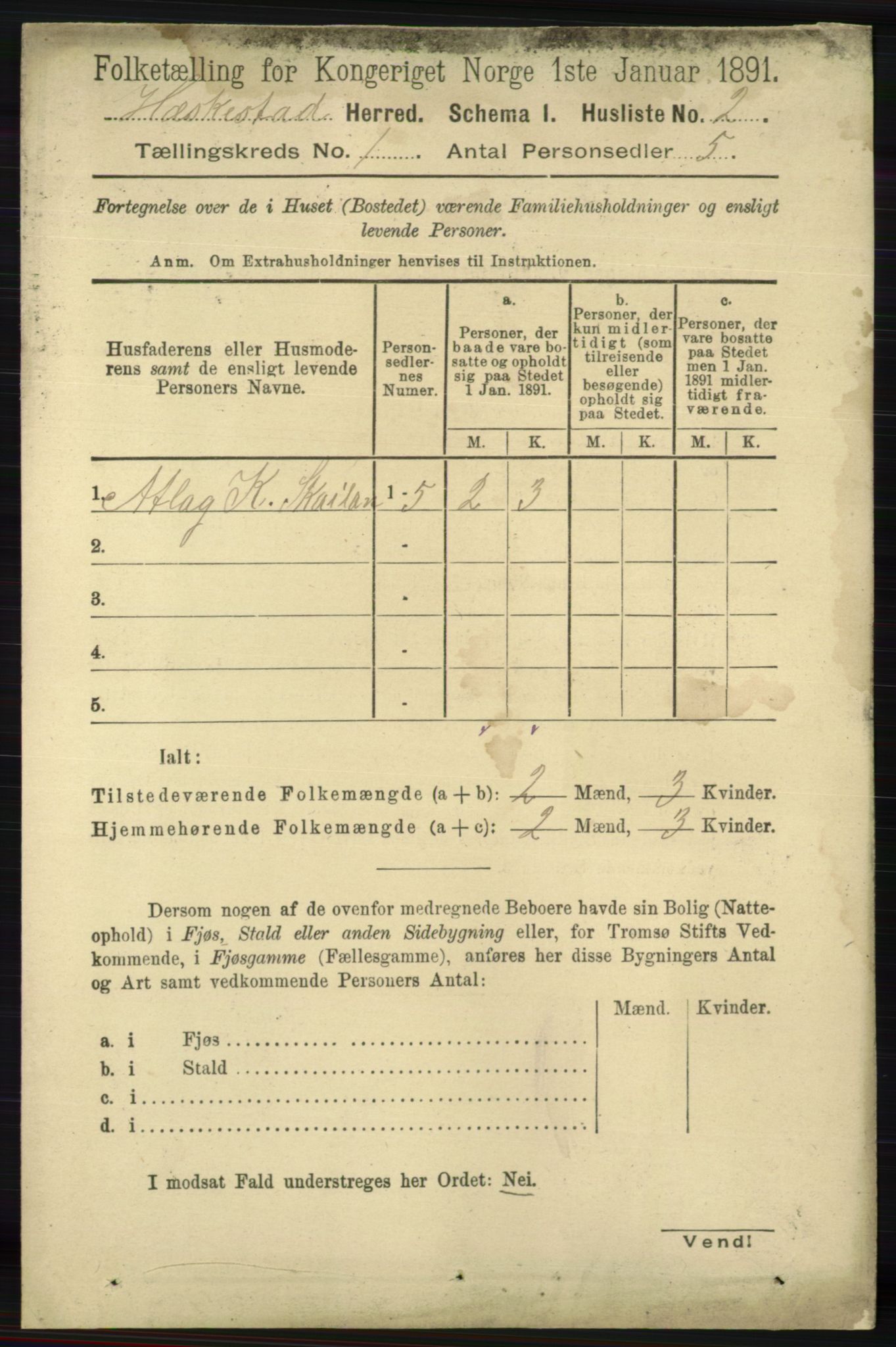 RA, 1891 census for 1113 Heskestad, 1891, p. 20