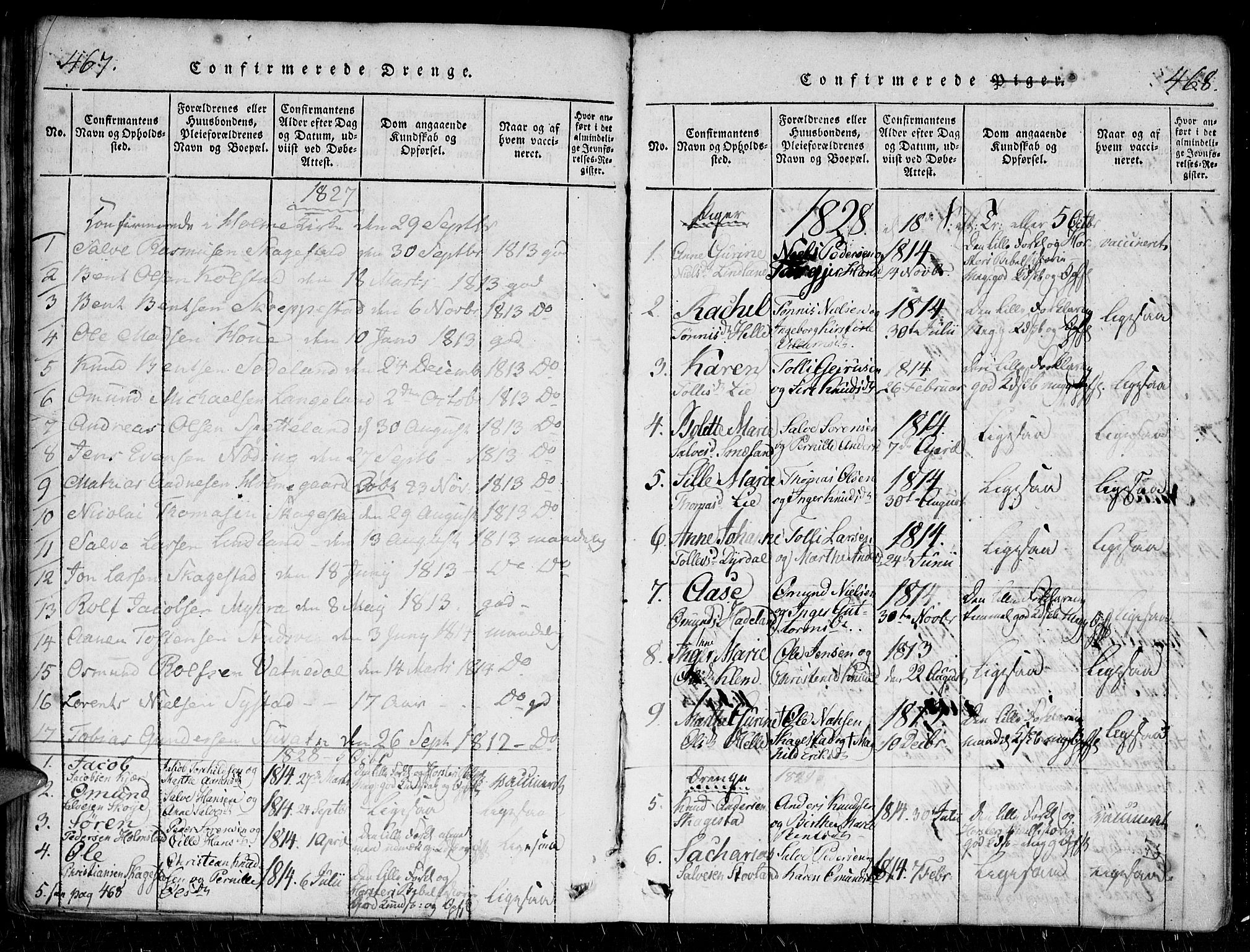 Holum sokneprestkontor, SAK/1111-0022/F/Fa/Faa/L0004: Parish register (official) no. A 4, 1820-1849, p. 467-468