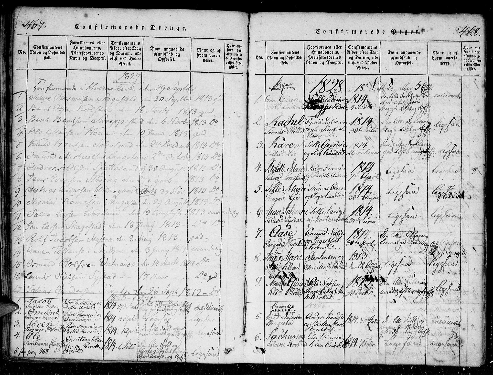 Holum sokneprestkontor, AV/SAK-1111-0022/F/Fa/Faa/L0004: Parish register (official) no. A 4, 1820-1849, p. 467-468