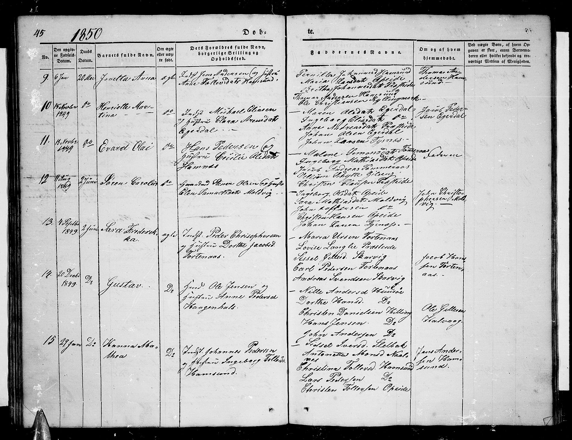 Ministerialprotokoller, klokkerbøker og fødselsregistre - Nordland, AV/SAT-A-1459/859/L0856: Parish register (copy) no. 859C02, 1843-1854, p. 45