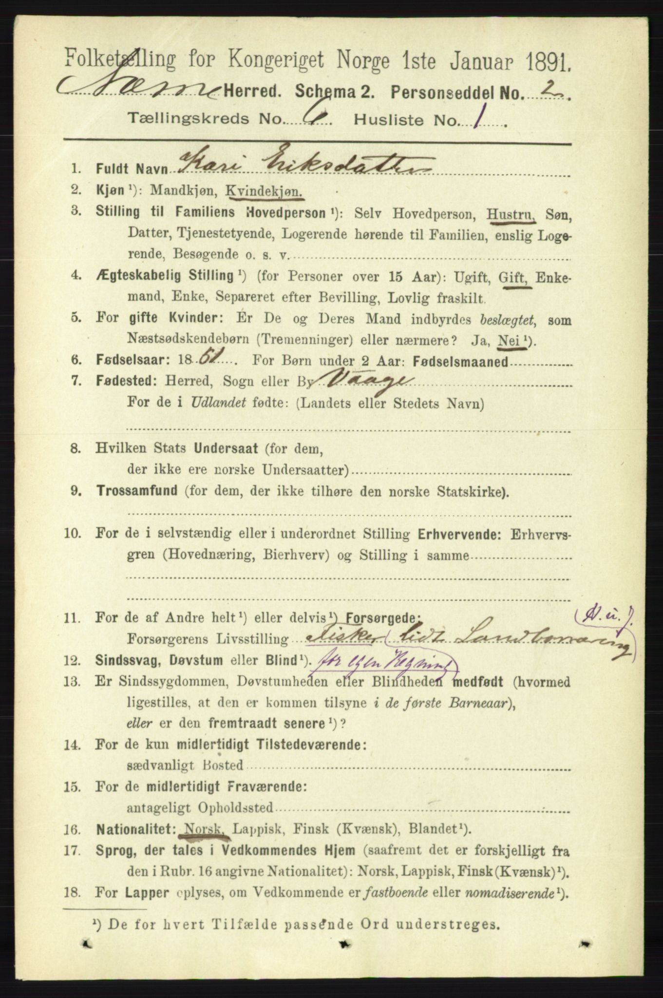 RA, 1891 census for 1828 Nesna, 1891, p. 3345