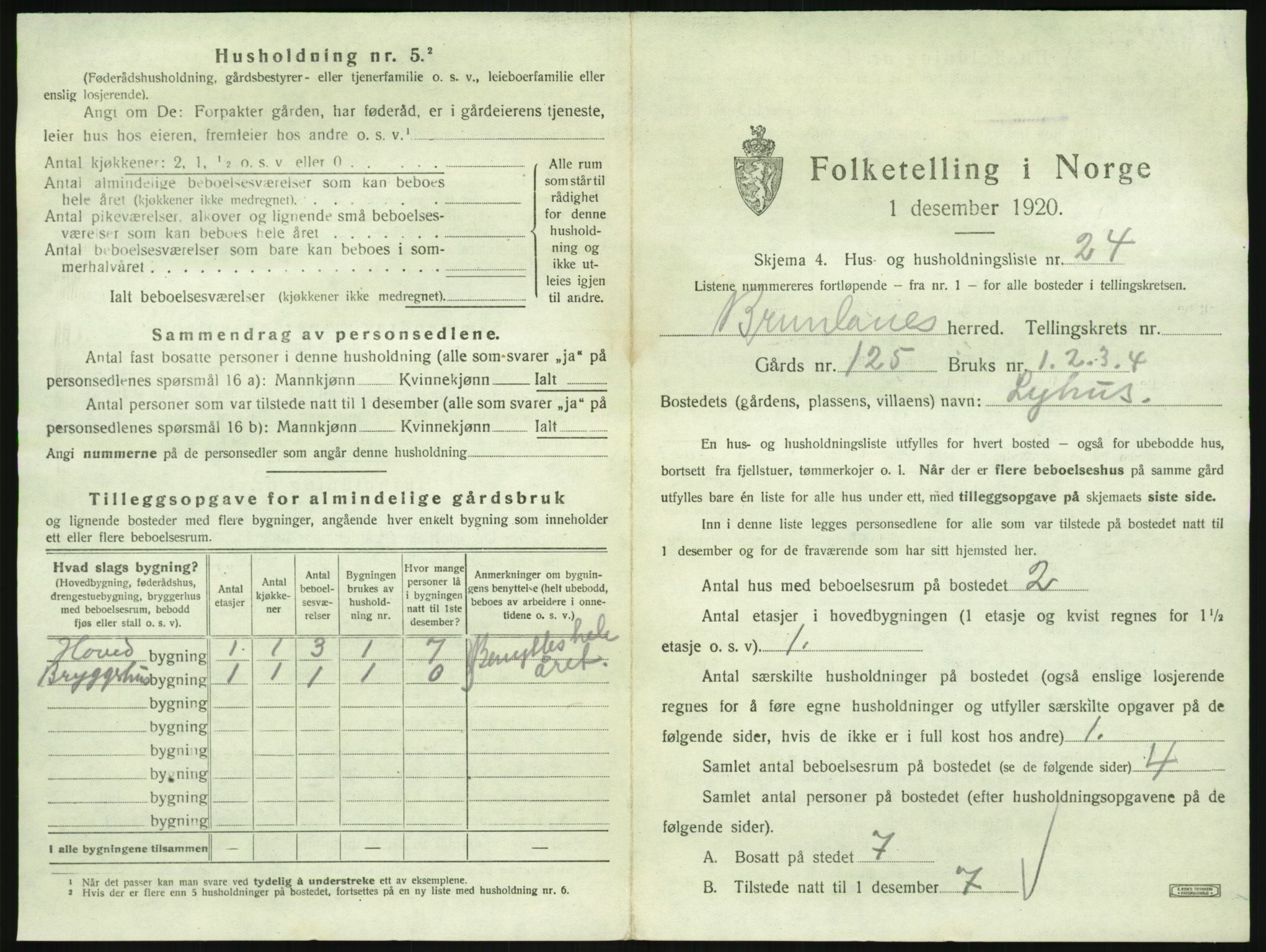 SAKO, 1920 census for Brunlanes, 1920, p. 969