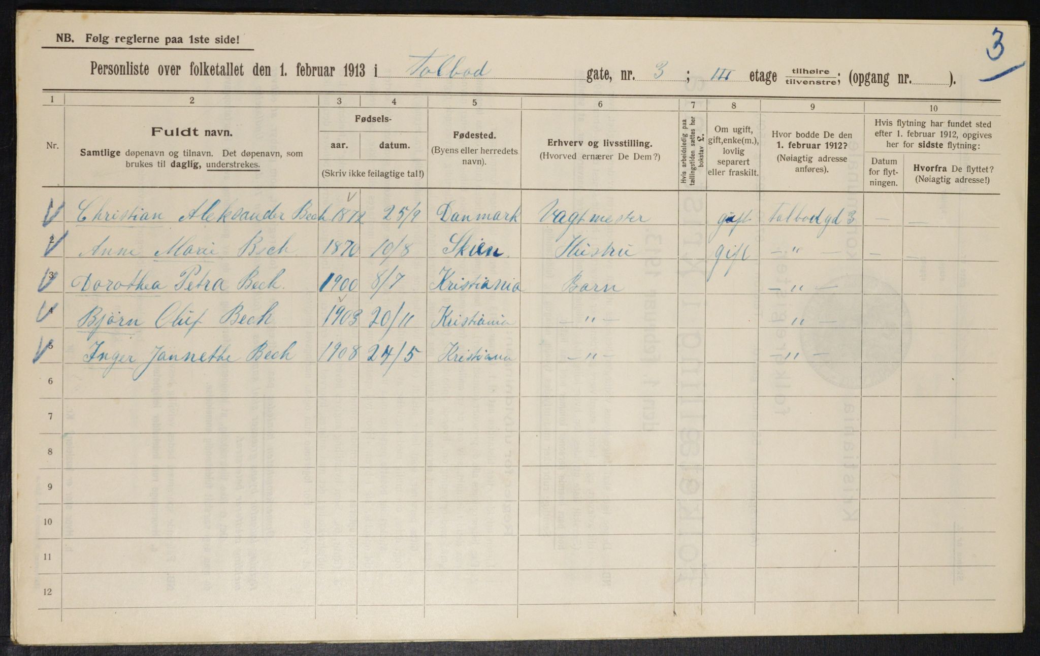 OBA, Municipal Census 1913 for Kristiania, 1913, p. 113117