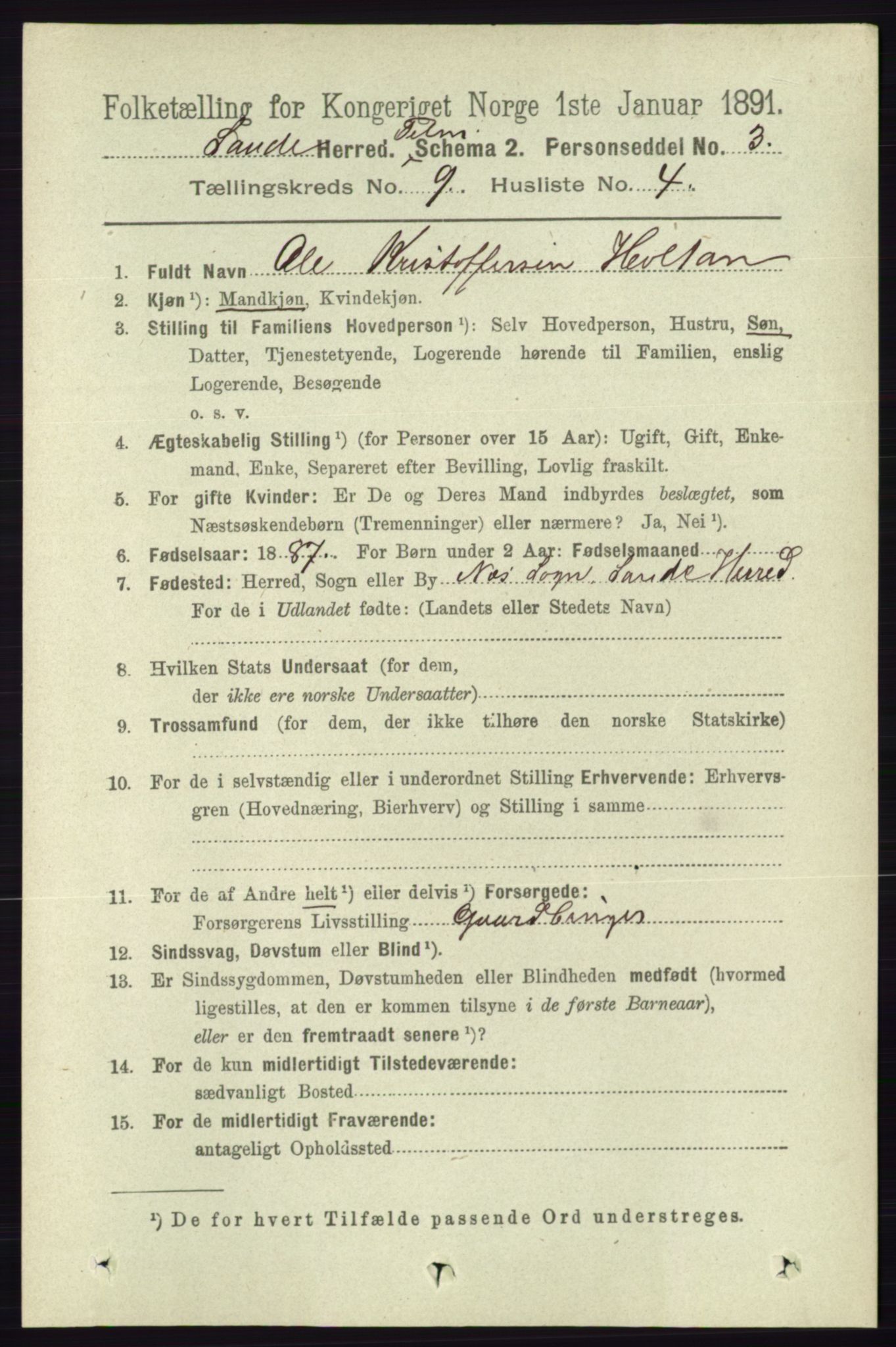 RA, 1891 census for 0822 Sauherad, 1891, p. 2719