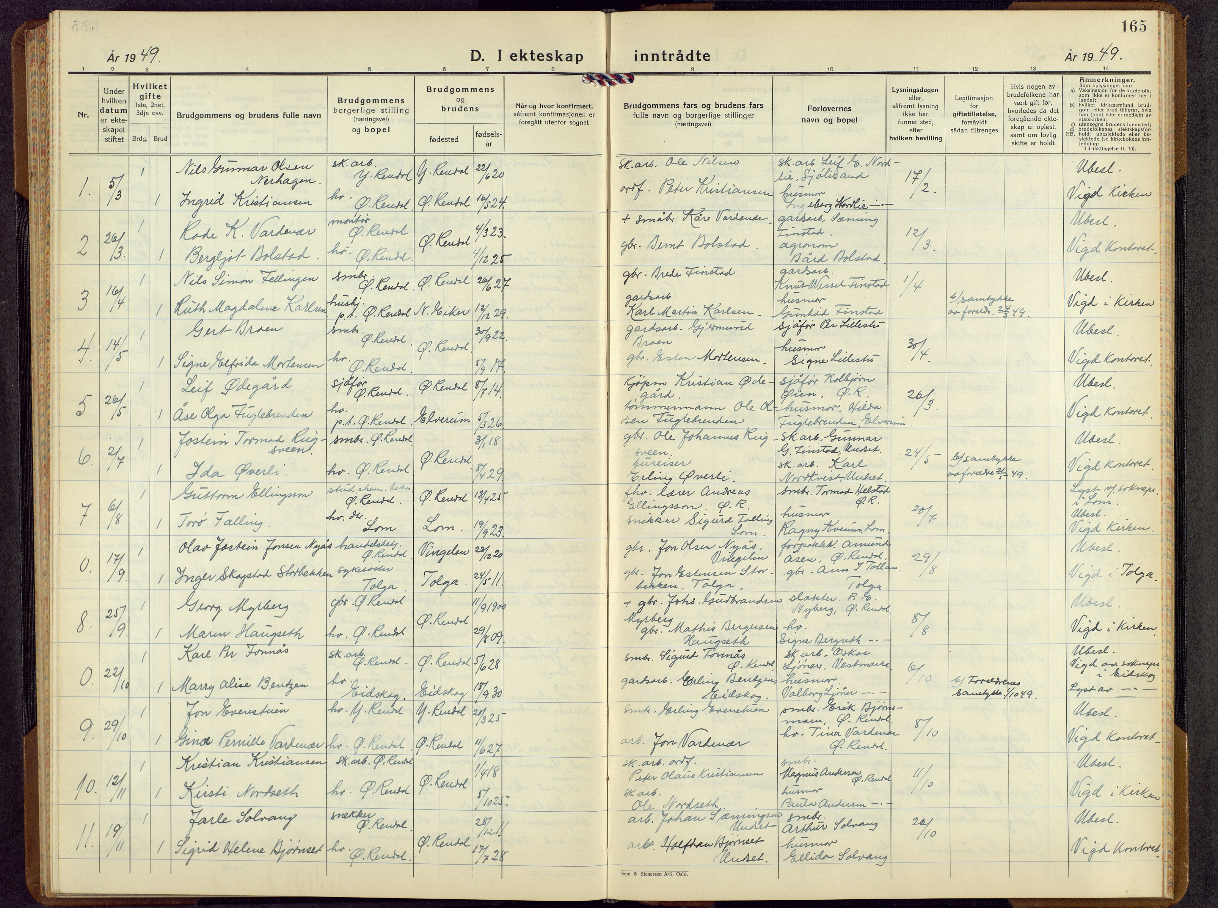 Rendalen prestekontor, AV/SAH-PREST-054/H/Ha/Hab/L0005: Parish register (copy) no. 5, 1931-1959, p. 165