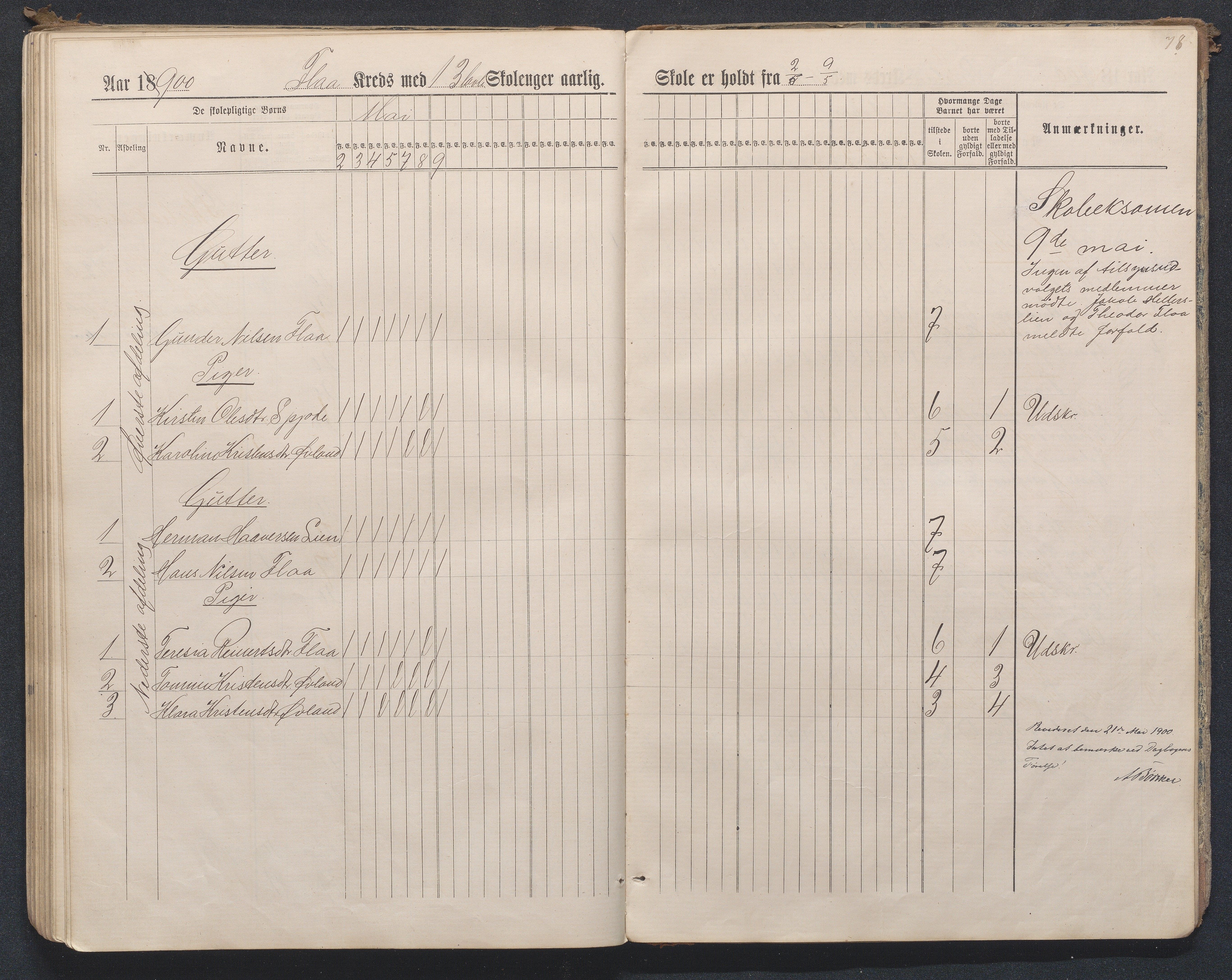 Birkenes kommune, Flå, Senumstad og Rislå skolekretser frem til 1991, AAKS/KA0928-550b_91/F02/L0001: Dagbok for Flå og Rislå, 1886-1900, p. 78