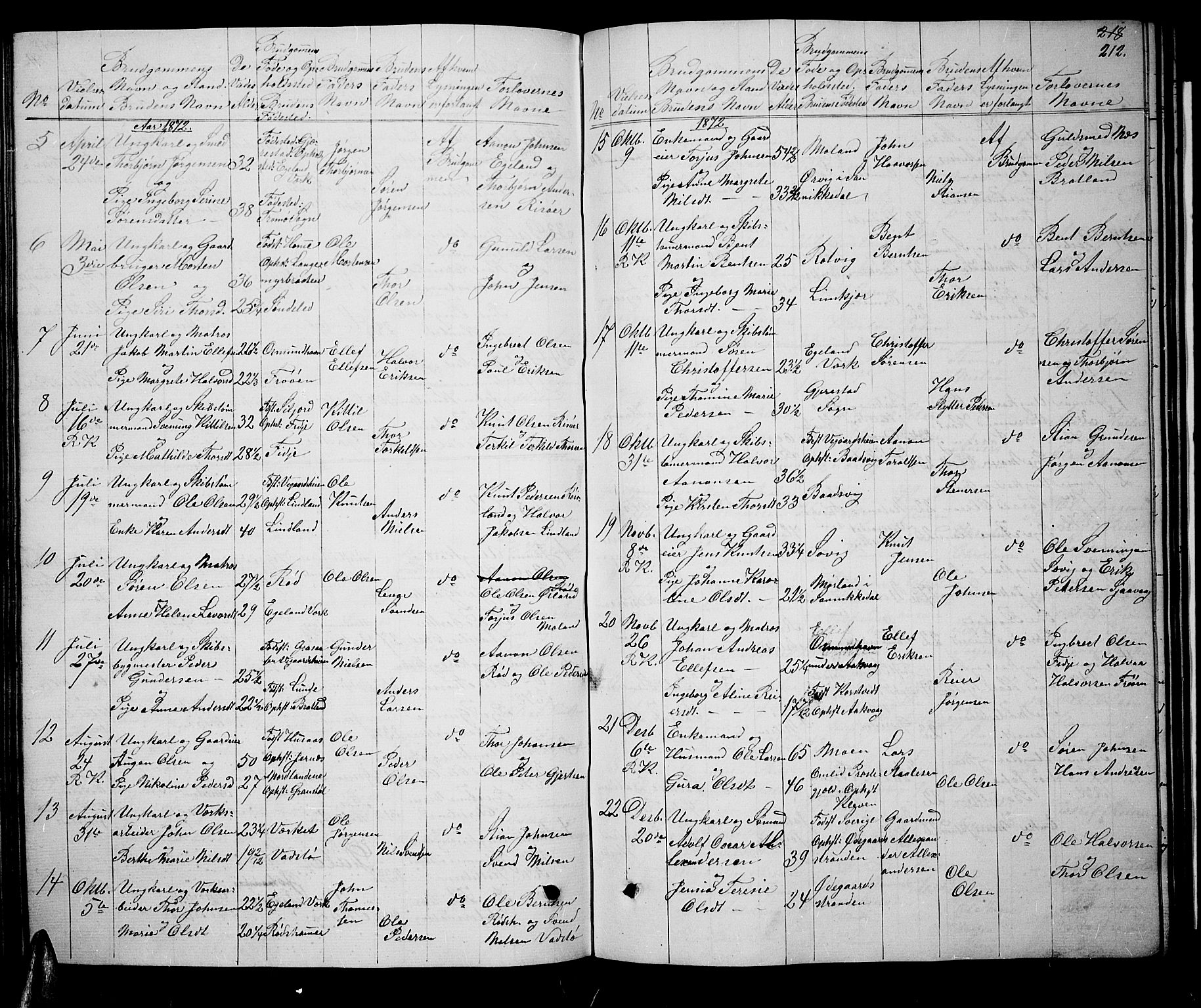 Søndeled sokneprestkontor, AV/SAK-1111-0038/F/Fb/L0004: Parish register (copy) no. B 4, 1857-1884, p. 212