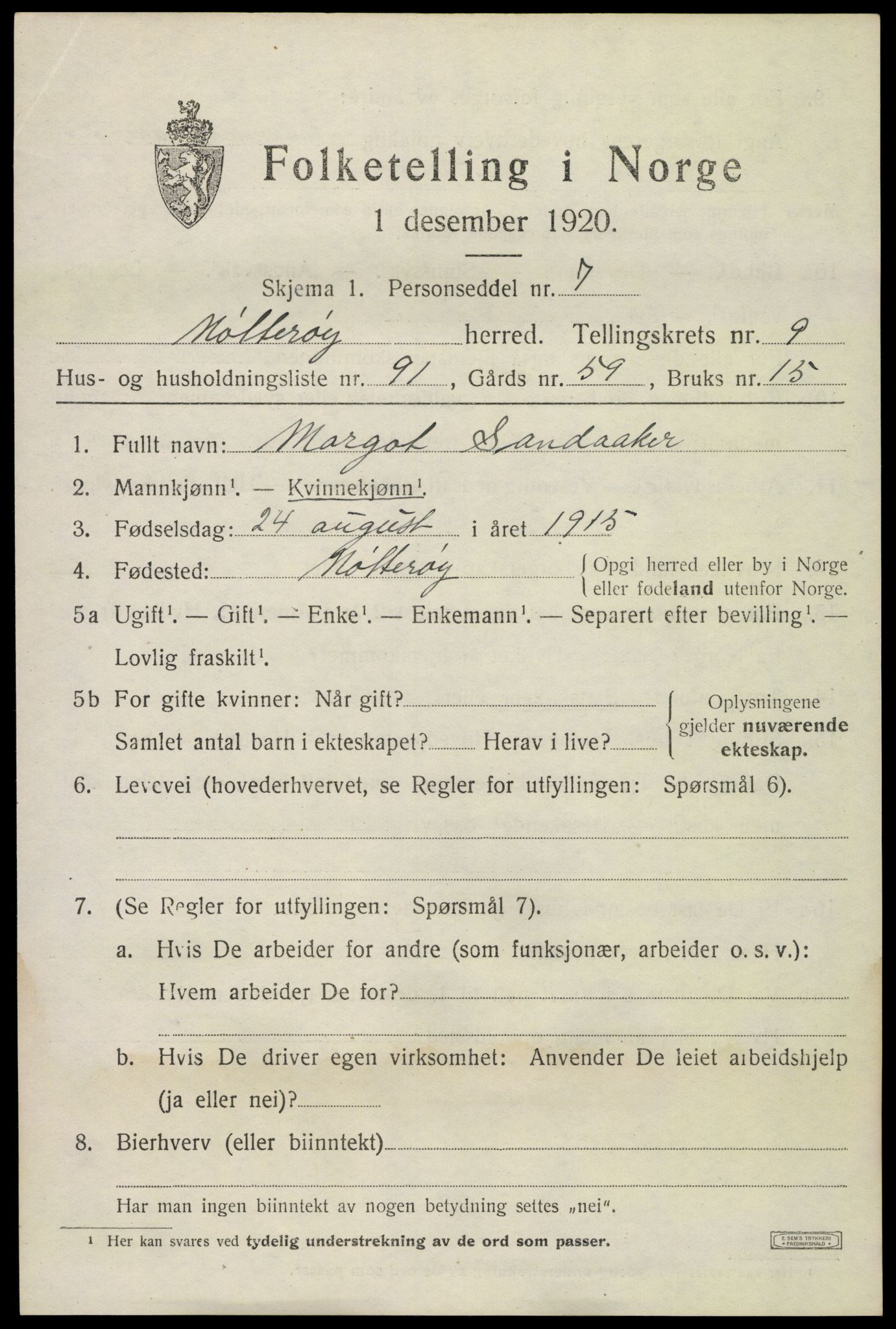 SAKO, 1920 census for Nøtterøy, 1920, p. 12319