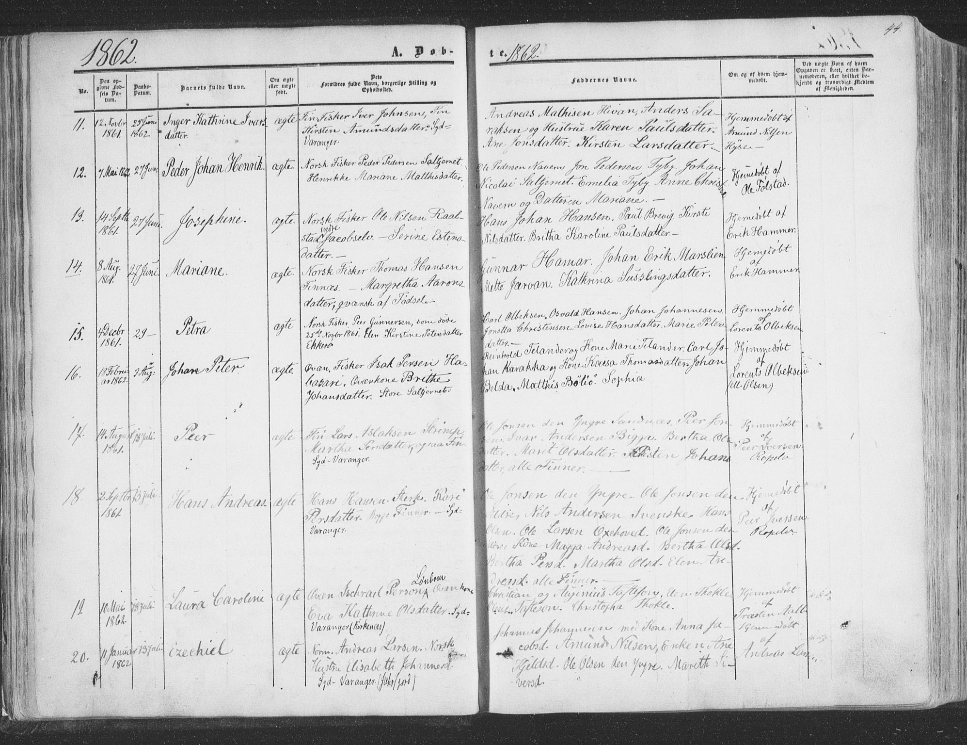 Vadsø sokneprestkontor, SATØ/S-1325/H/Ha/L0004kirke: Parish register (official) no. 4, 1854-1880, p. 44