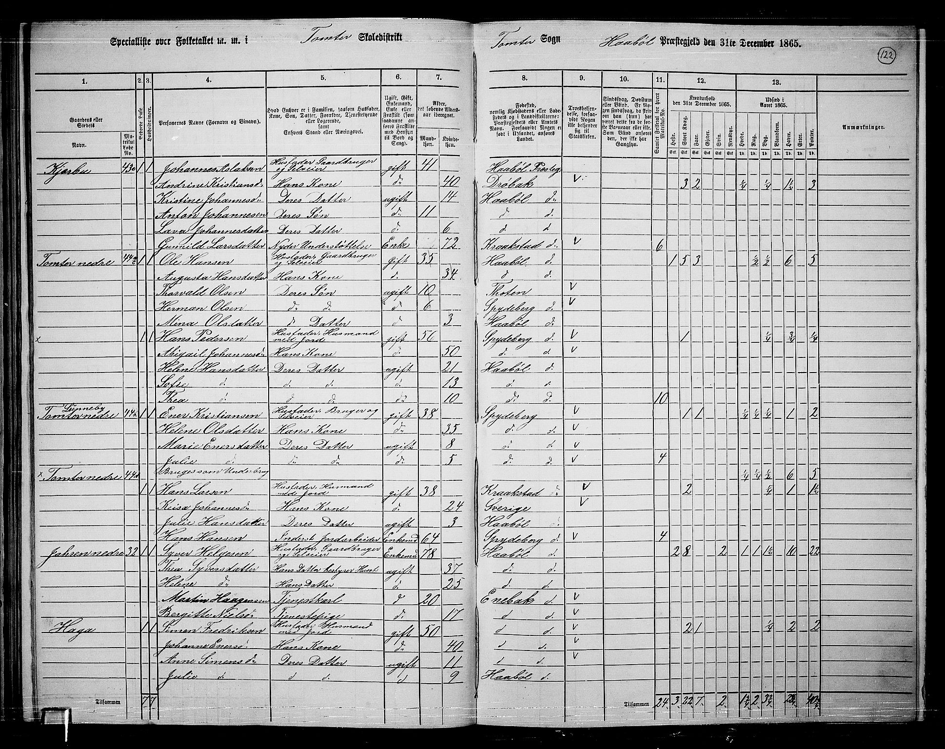 RA, 1865 census for Hobøl, 1865, p. 104