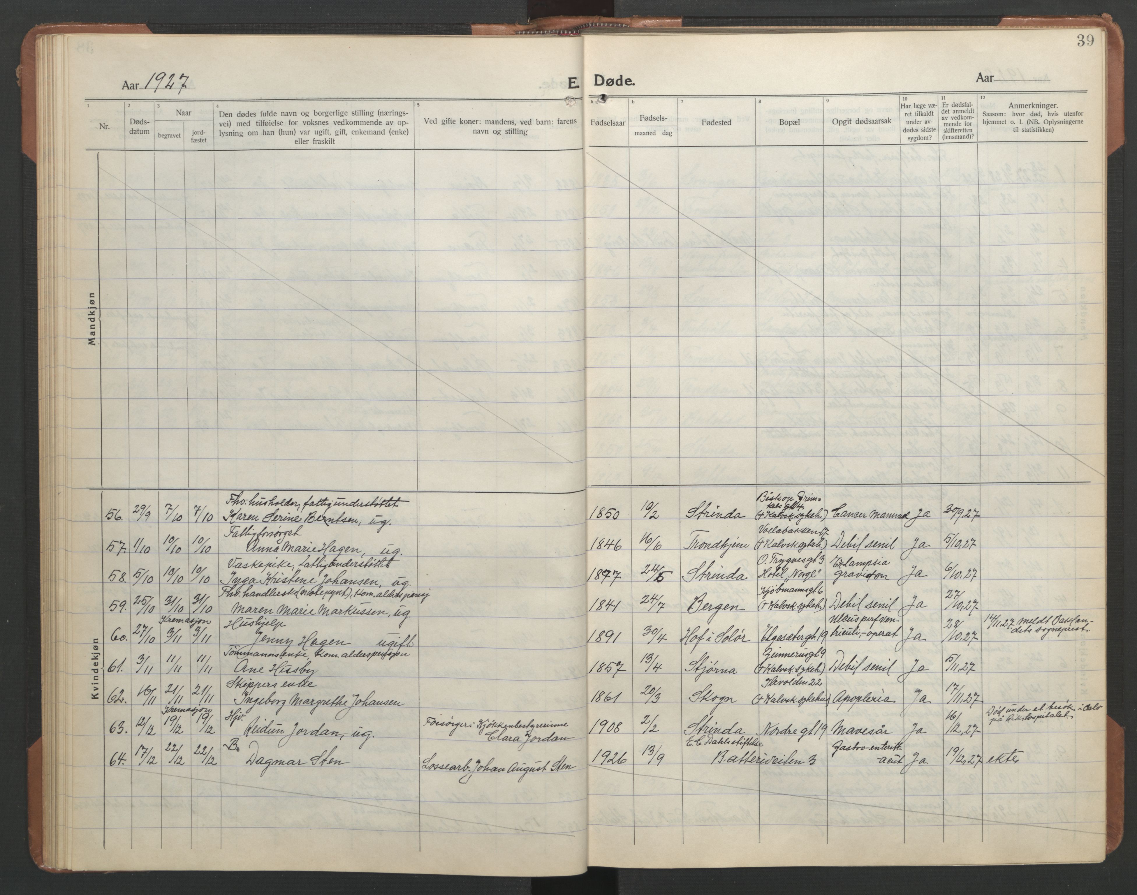 Ministerialprotokoller, klokkerbøker og fødselsregistre - Sør-Trøndelag, SAT/A-1456/602/L0150: Parish register (copy) no. 602C18, 1922-1949, p. 39