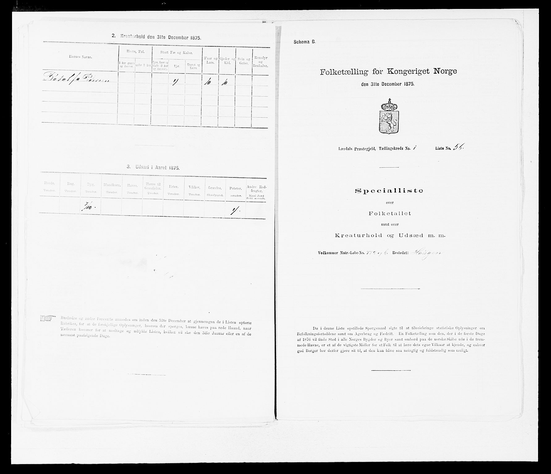 SAB, 1875 census for 1422P Lærdal, 1875, p. 131