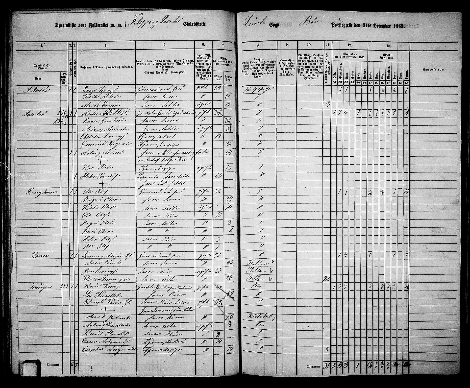 RA, 1865 census for Bø, 1865, p. 70