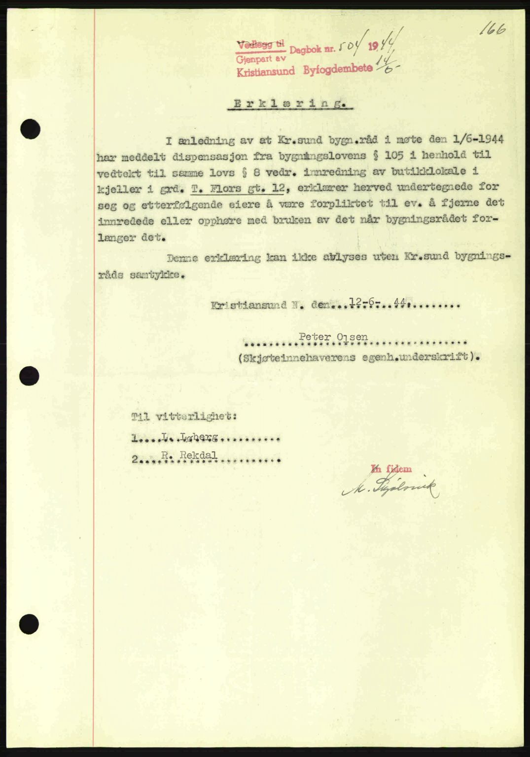 Kristiansund byfogd, AV/SAT-A-4587/A/27: Mortgage book no. 37-38, 1943-1945, Diary no: : 504/1944