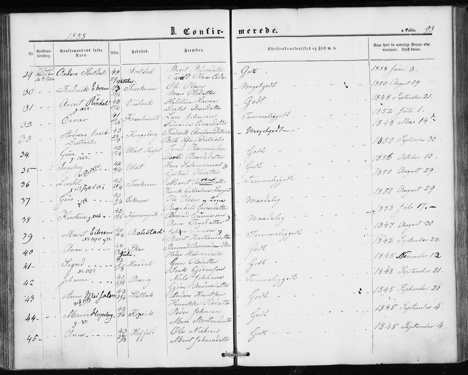 Ministerialprotokoller, klokkerbøker og fødselsregistre - Møre og Romsdal, AV/SAT-A-1454/586/L0985: Parish register (official) no. 586A11, 1857-1866, p. 93