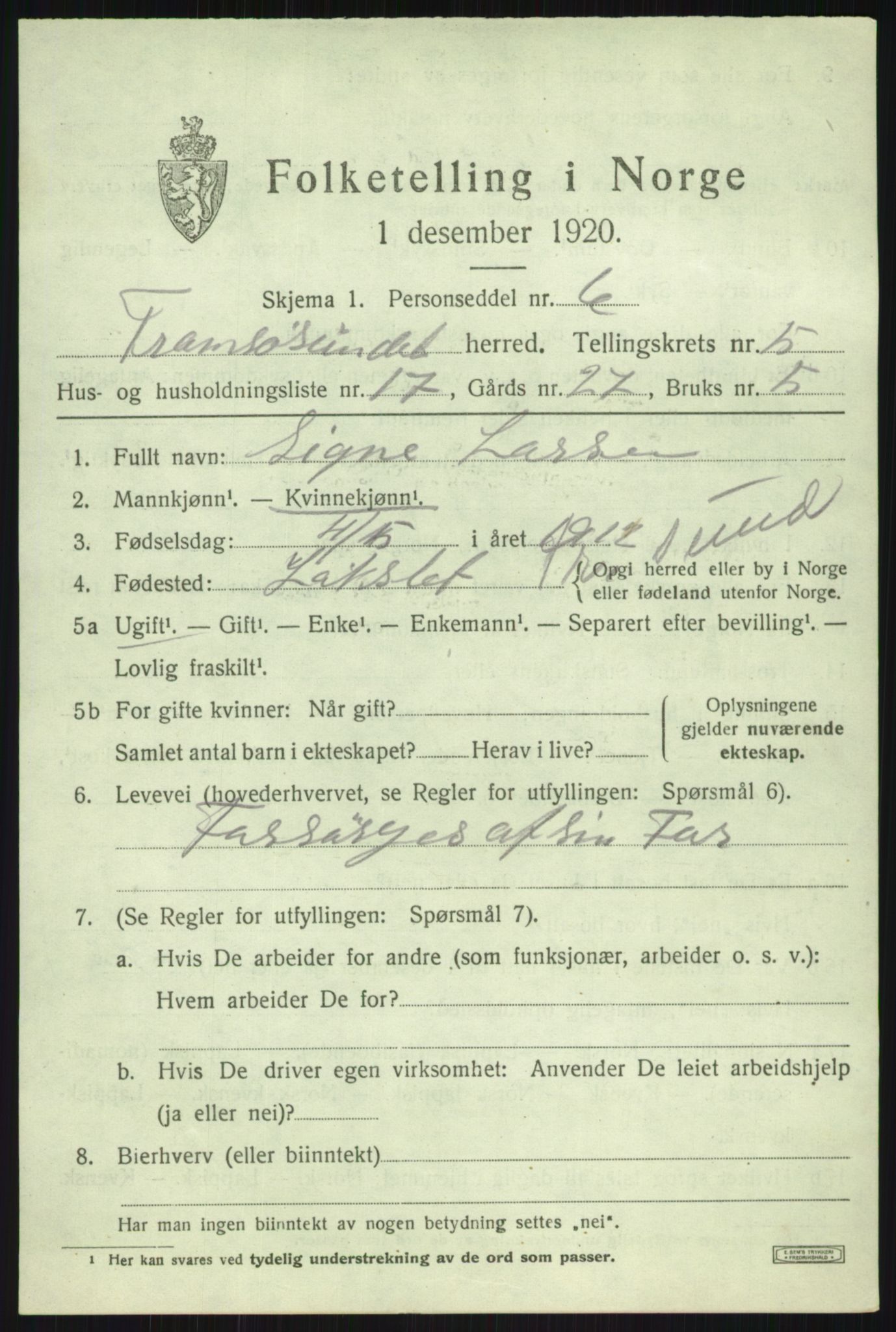 SATØ, 1920 census for Tromsøysund, 1920, p. 4932