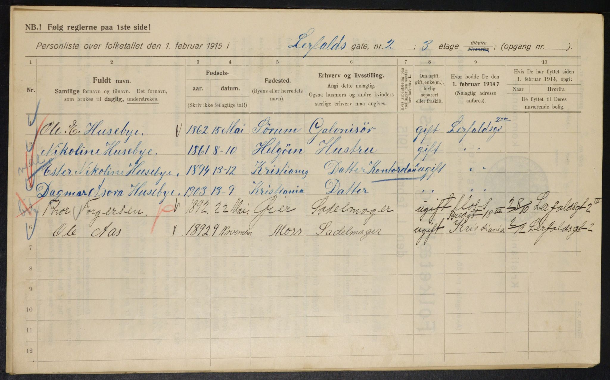 OBA, Municipal Census 1915 for Kristiania, 1915, p. 56743