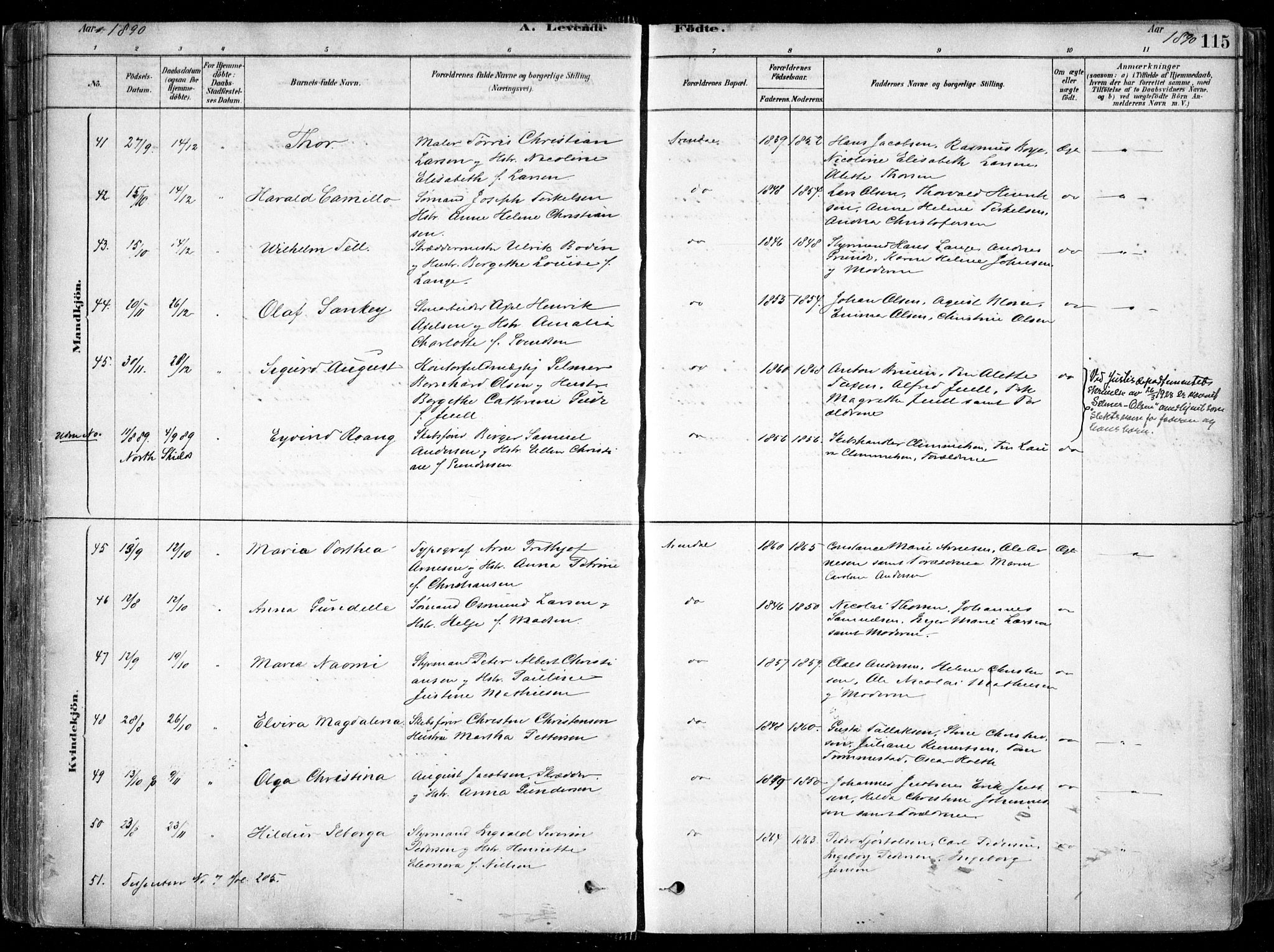 Arendal sokneprestkontor, Trefoldighet, SAK/1111-0040/F/Fa/L0008: Parish register (official) no. A 8, 1878-1899, p. 115