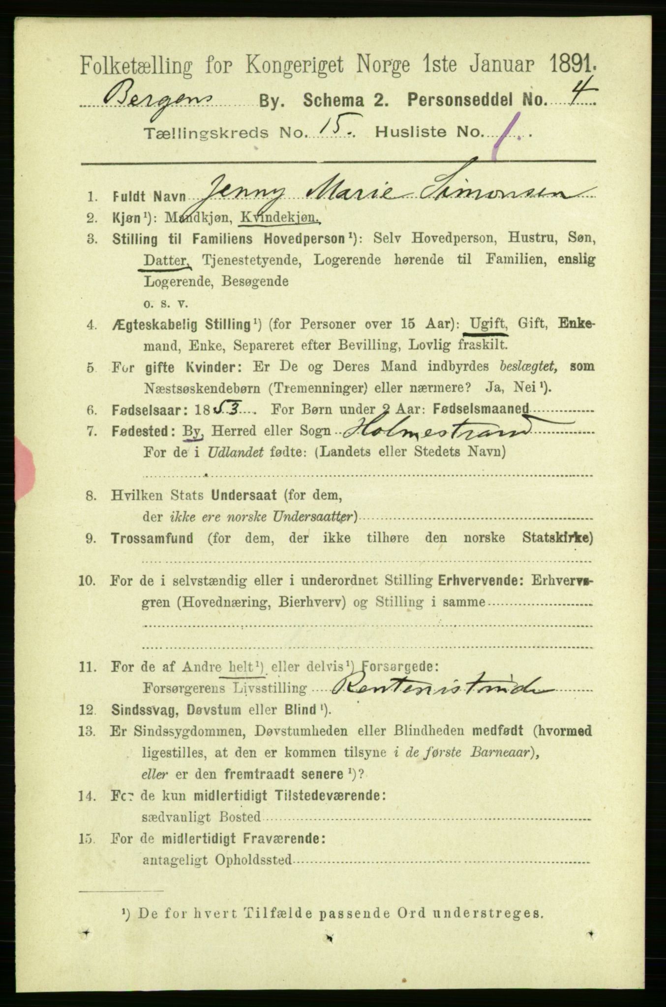 RA, 1891 Census for 1301 Bergen, 1891, p. 24199