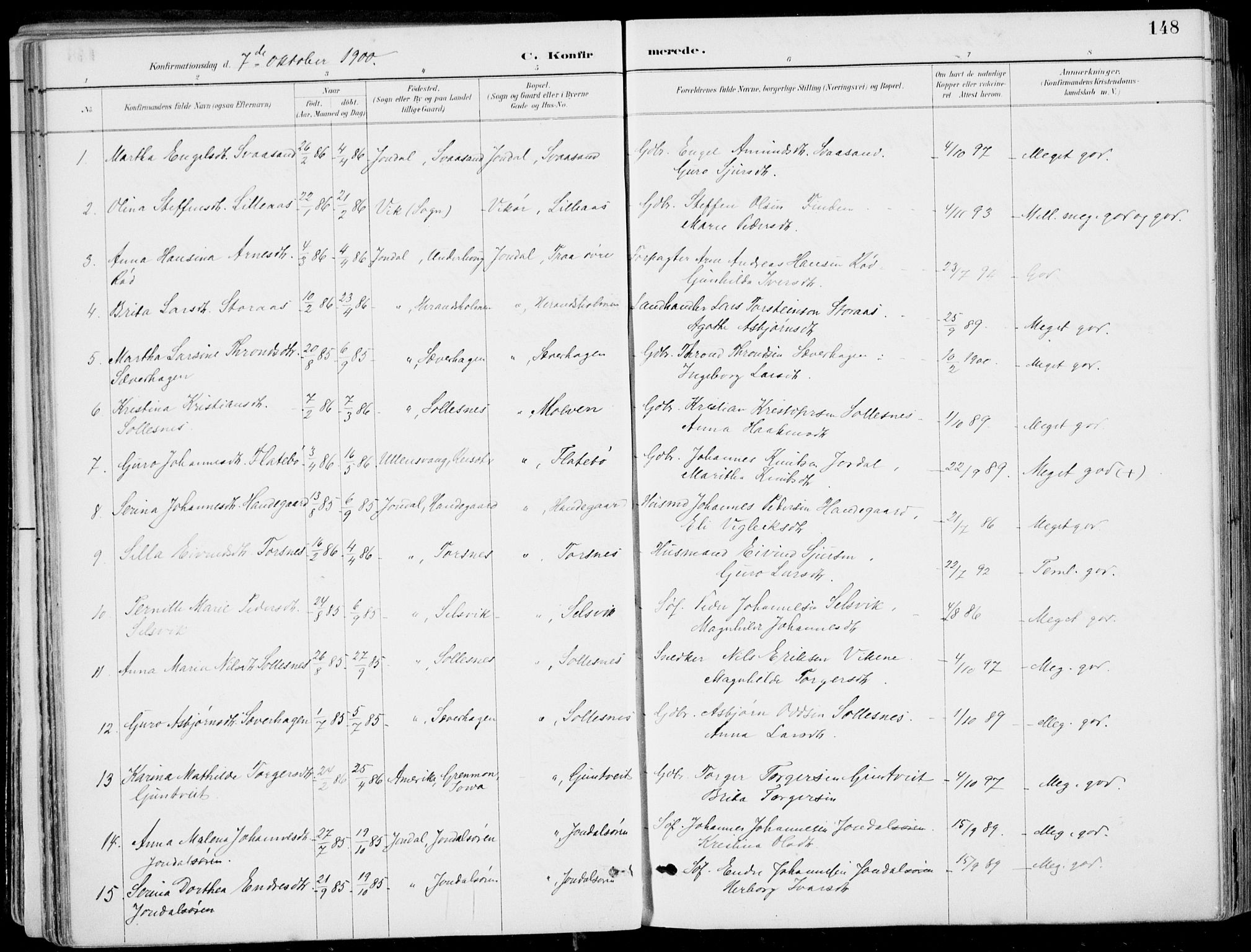 Strandebarm sokneprestembete, SAB/A-78401/H/Haa: Parish register (official) no. E  1, 1886-1908, p. 148