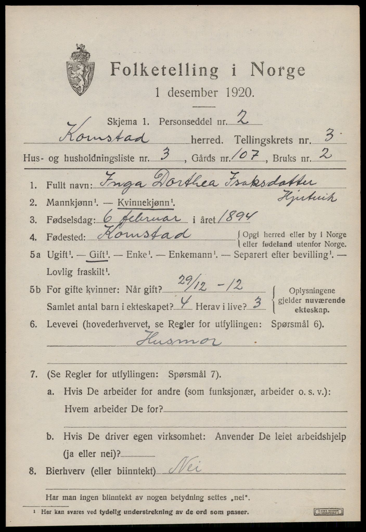 SAT, 1920 census for Kornstad, 1920, p. 1941