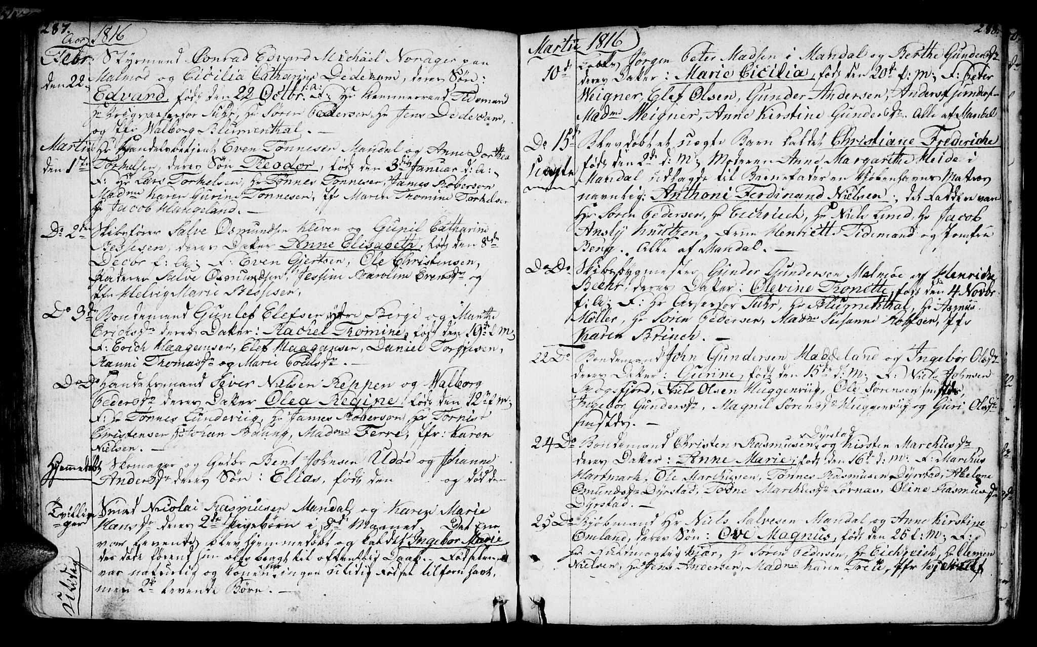 Mandal sokneprestkontor, SAK/1111-0030/F/Fa/Faa/L0008: Parish register (official) no. A 8, 1794-1817, p. 287-288