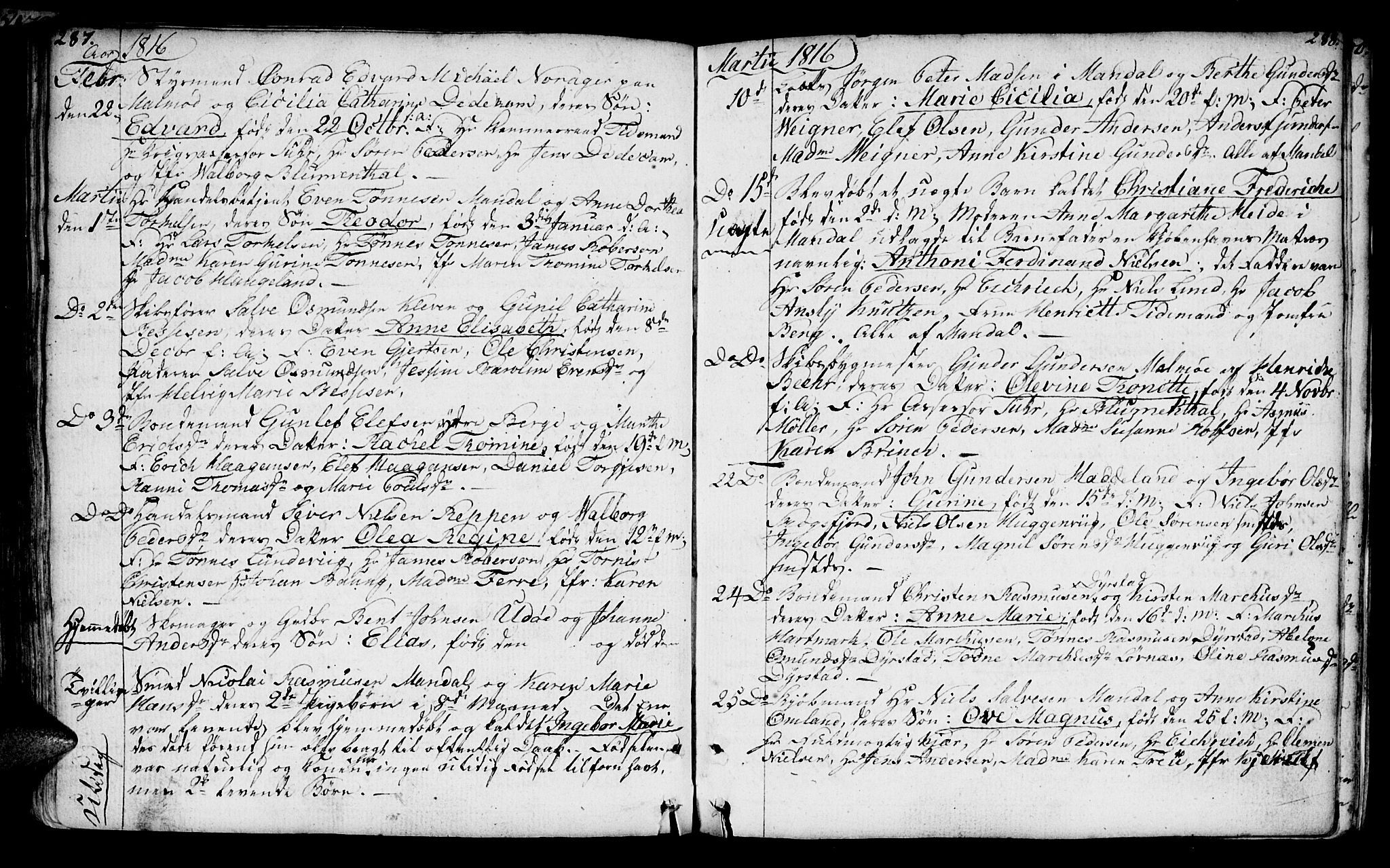 Mandal sokneprestkontor, AV/SAK-1111-0030/F/Fa/Faa/L0008: Parish register (official) no. A 8, 1794-1817, p. 287-288