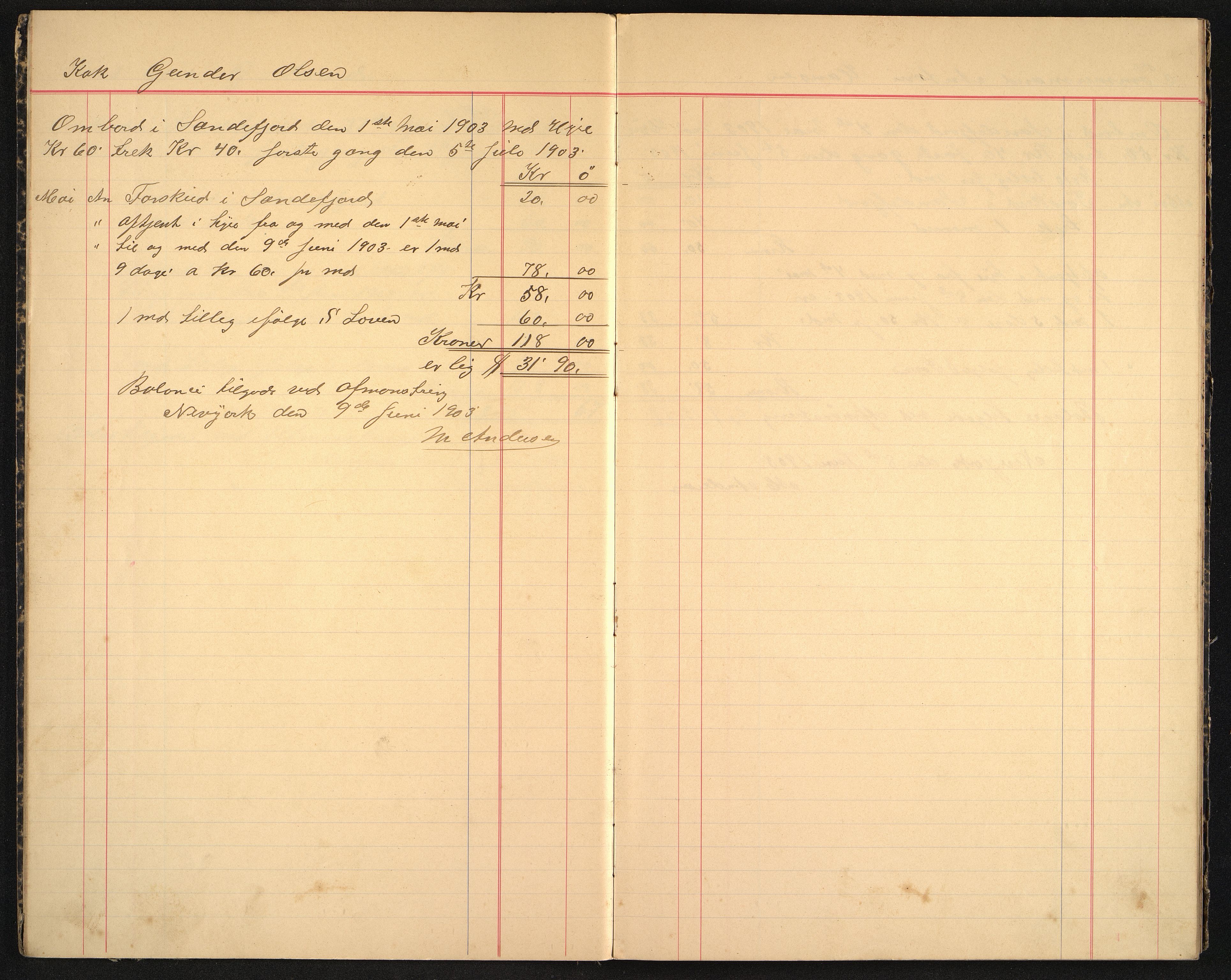 Andersen, M. Kaptein, VEMU/VFA-A-1140/R/L0005: Regnskapsjournal - mannskapsavregninger, 1903-1905