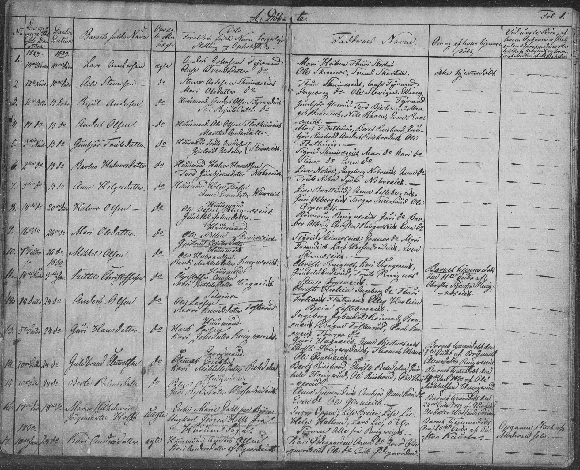 Krødsherad kirkebøker, SAKO/A-19/F/Fa/L0002: Parish register (official) no. 2, 1829-1851, p. 1