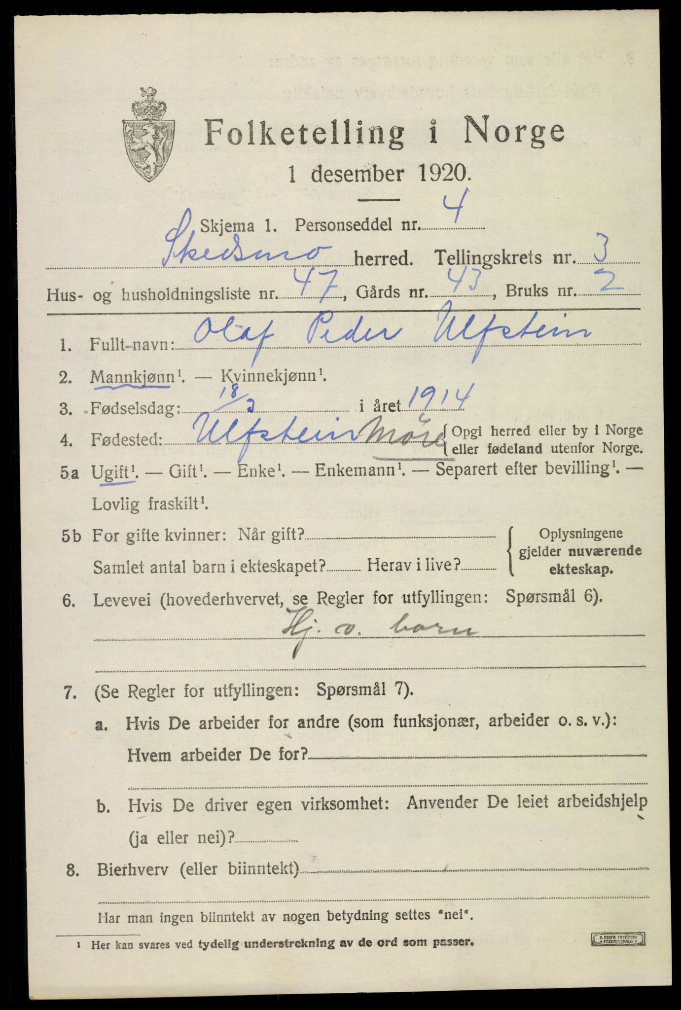 SAO, 1920 census for Skedsmo, 1920, p. 4285