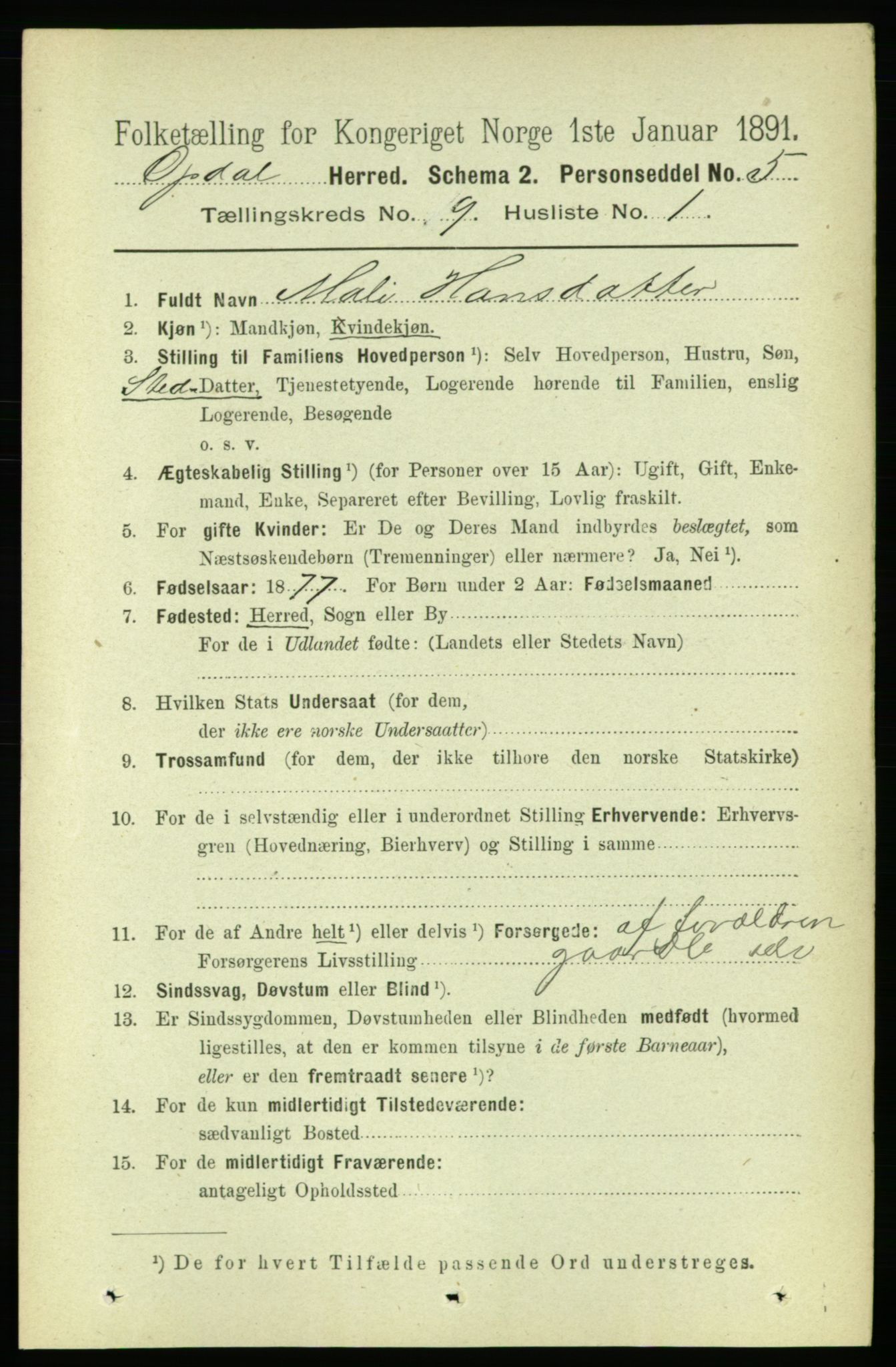 RA, 1891 census for 1634 Oppdal, 1891, p. 4720