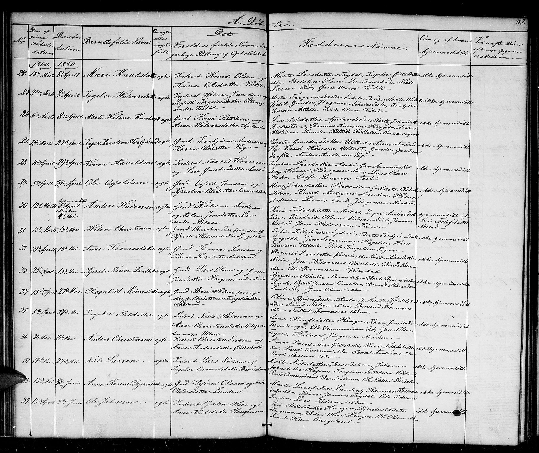 Gjerstad sokneprestkontor, AV/SAK-1111-0014/F/Fb/Fba/L0005: Parish register (copy) no. B 5, 1853-1867, p. 38