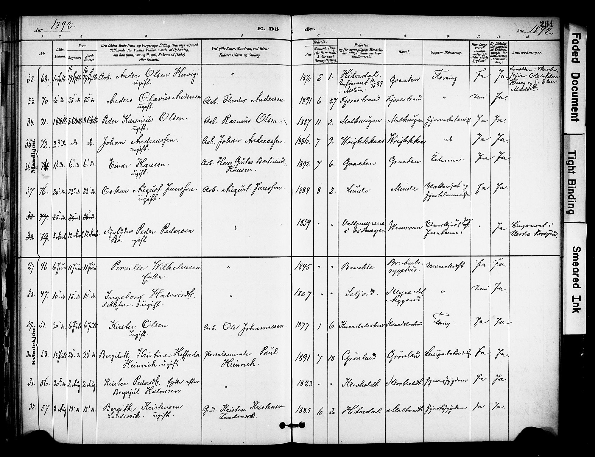 Solum kirkebøker, AV/SAKO-A-306/F/Fa/L0010: Parish register (official) no. I 10, 1888-1898, p. 264