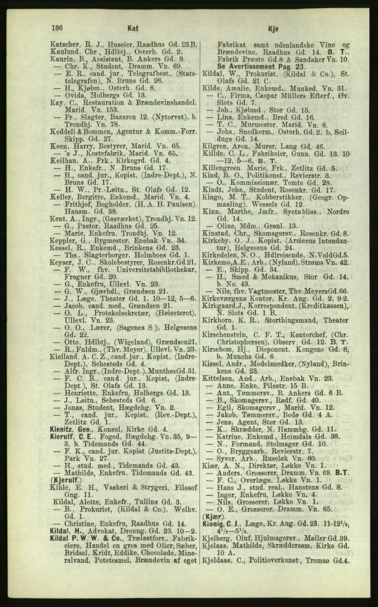 Kristiania/Oslo adressebok, PUBL/-, 1884, p. 136