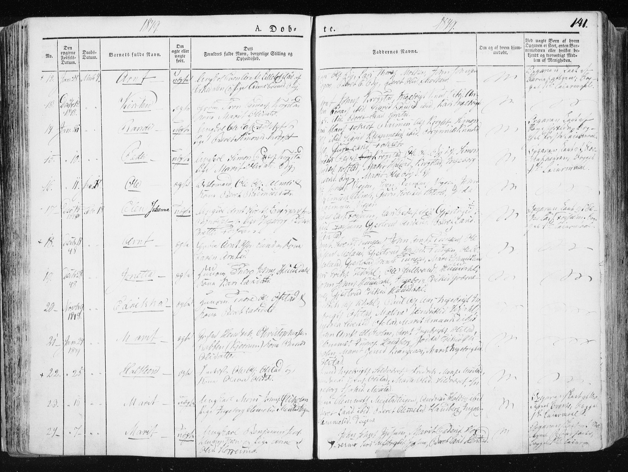 Ministerialprotokoller, klokkerbøker og fødselsregistre - Sør-Trøndelag, AV/SAT-A-1456/665/L0771: Parish register (official) no. 665A06, 1830-1856, p. 141