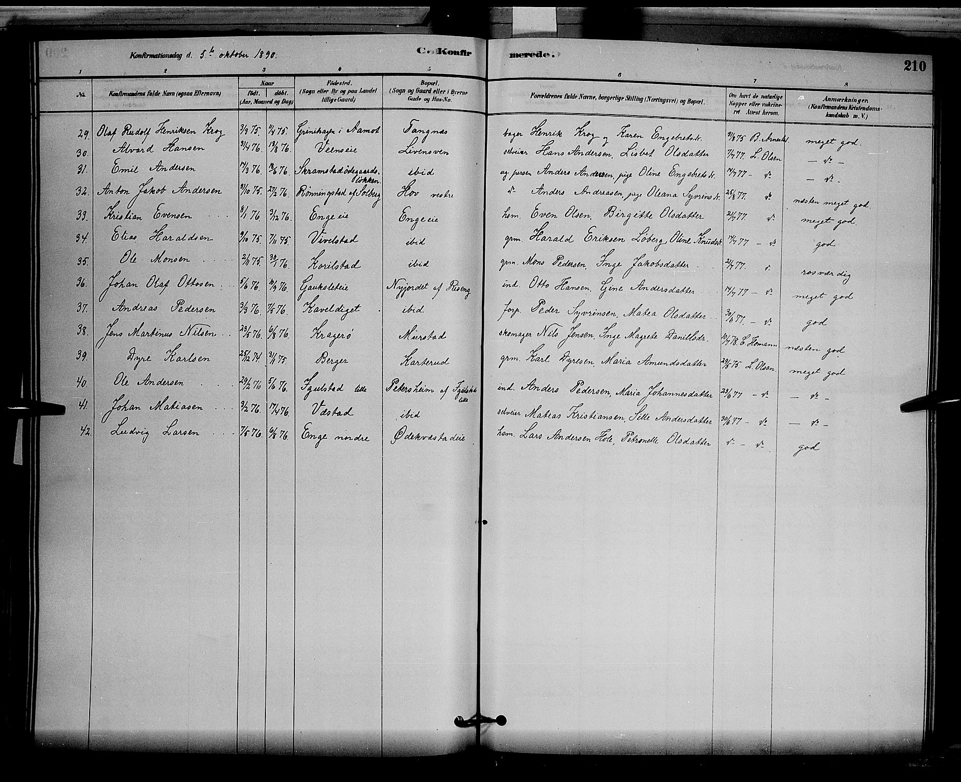 Løten prestekontor, SAH/PREST-022/L/La/L0005: Parish register (copy) no. 5, 1878-1891, p. 210