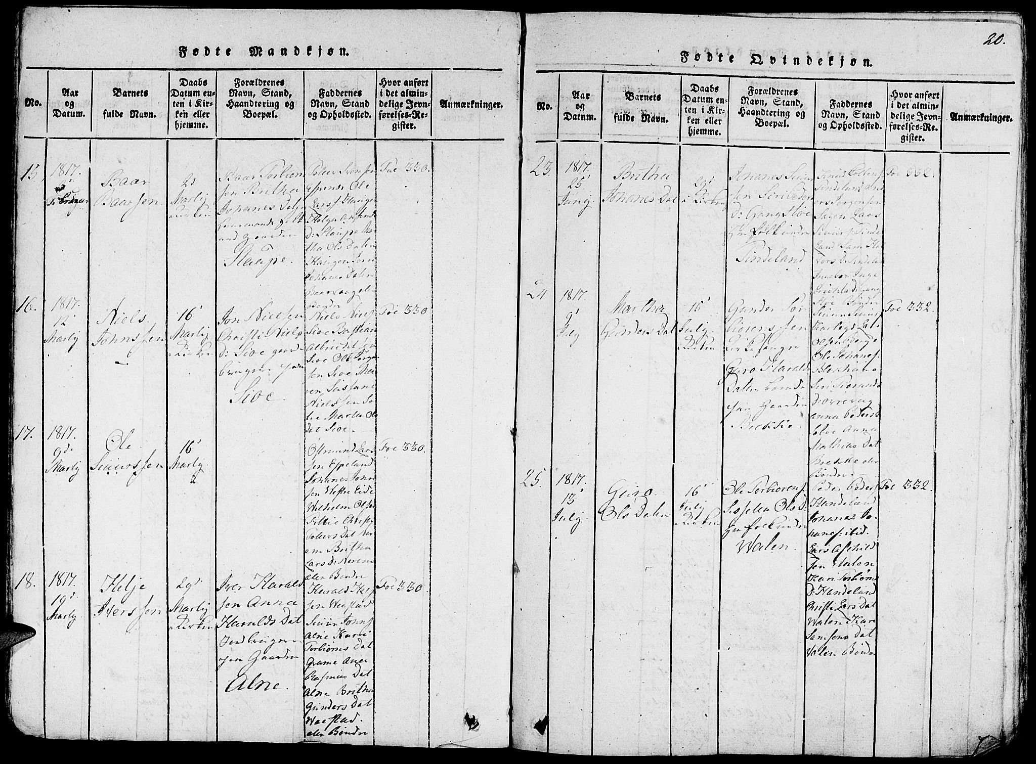 Fjelberg sokneprestembete, AV/SAB-A-75201/H/Haa: Parish register (official) no. A 4, 1816-1822, p. 20