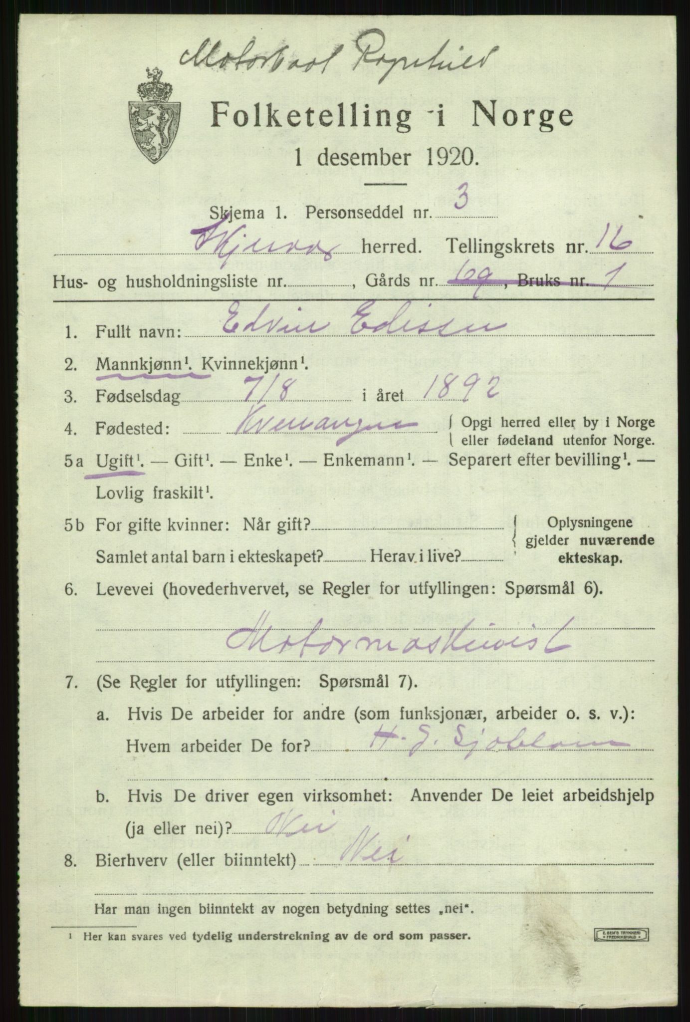 SATØ, 1920 census for Skjervøy, 1920, p. 8389