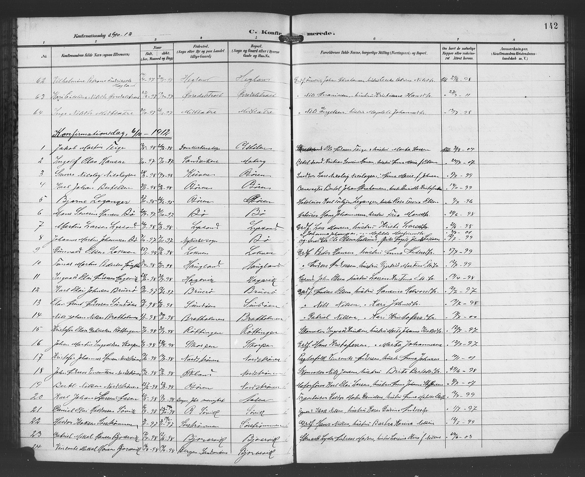 Os sokneprestembete, SAB/A-99929: Parish register (copy) no. A 3, 1897-1913, p. 142