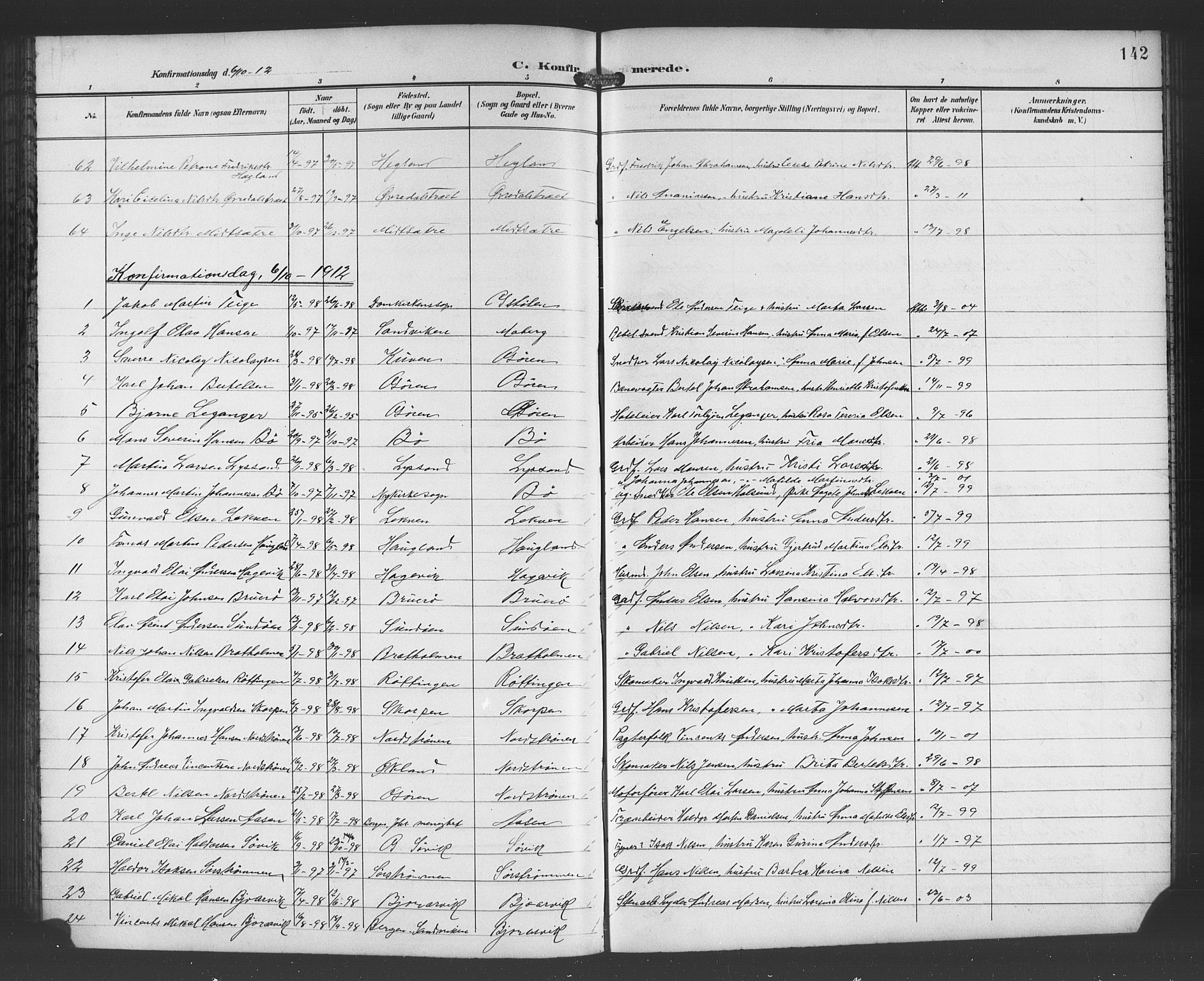 Os sokneprestembete, AV/SAB-A-99929: Parish register (copy) no. A 3, 1897-1913, p. 142
