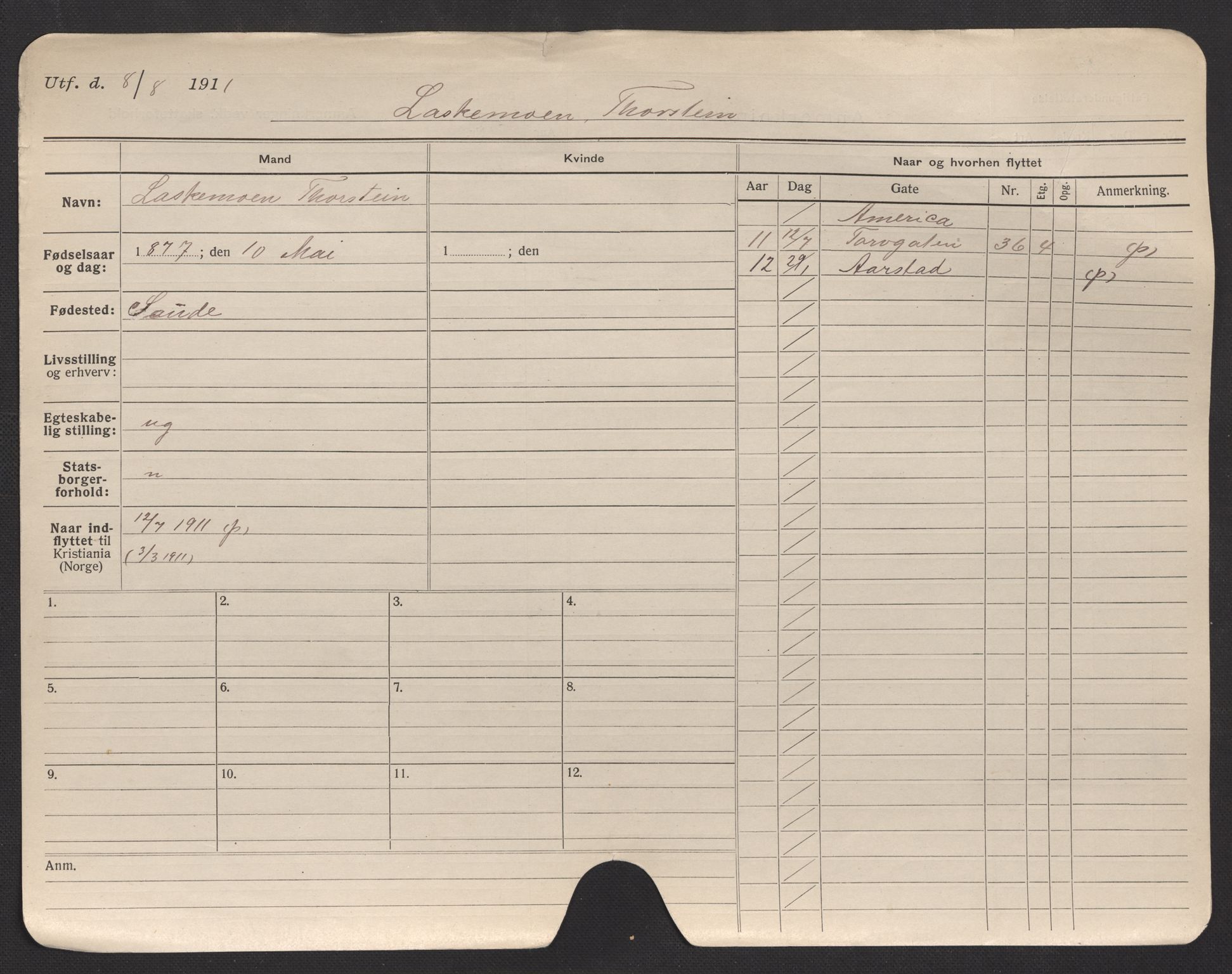 Oslo folkeregister, Registerkort, AV/SAO-A-11715/F/Fa/Fac/L0007: Menn, 1906-1914, p. 6a