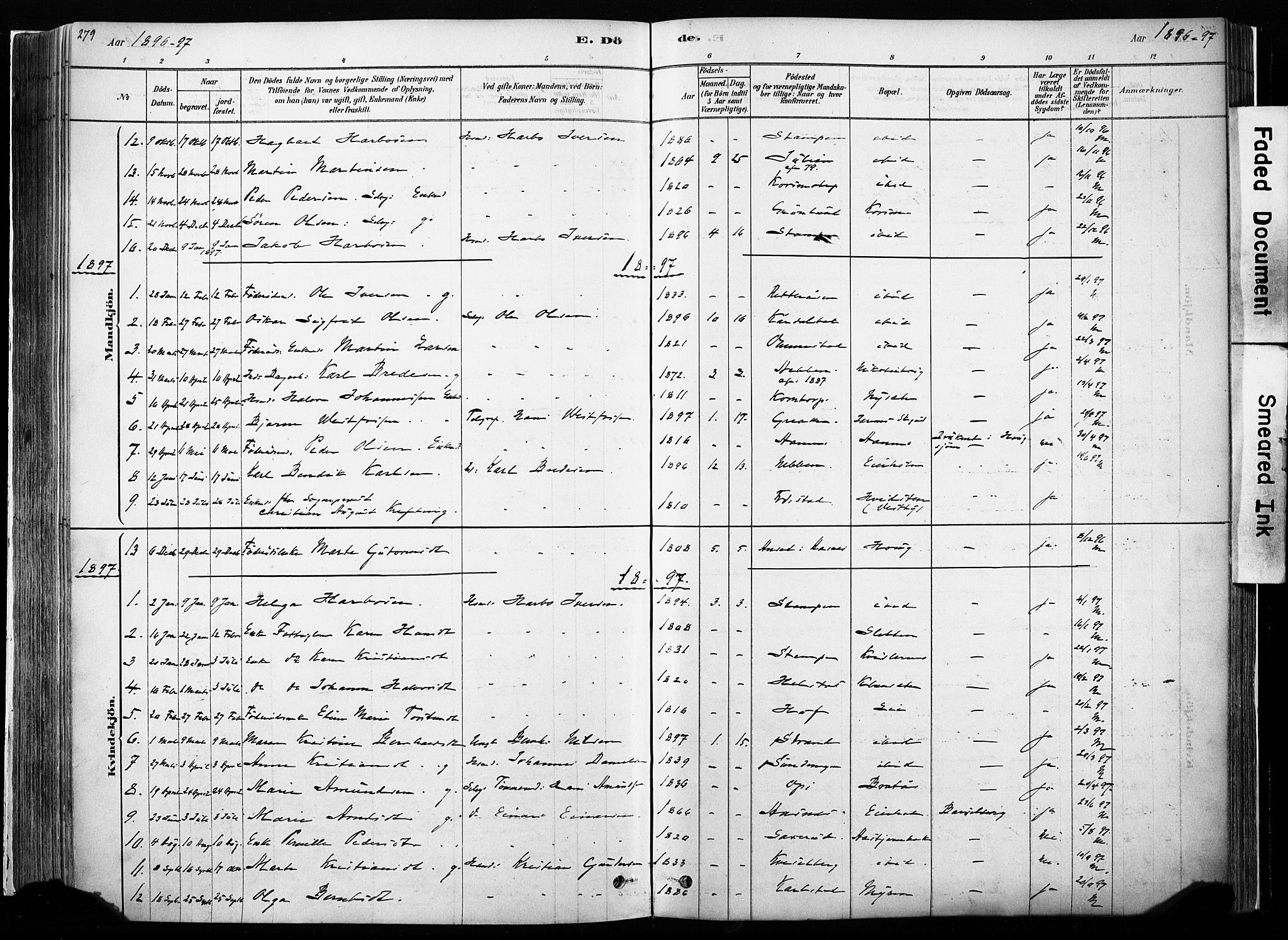 Hof prestekontor, AV/SAH-PREST-038/H/Ha/Haa/L0010: Parish register (official) no. 10, 1878-1909, p. 279