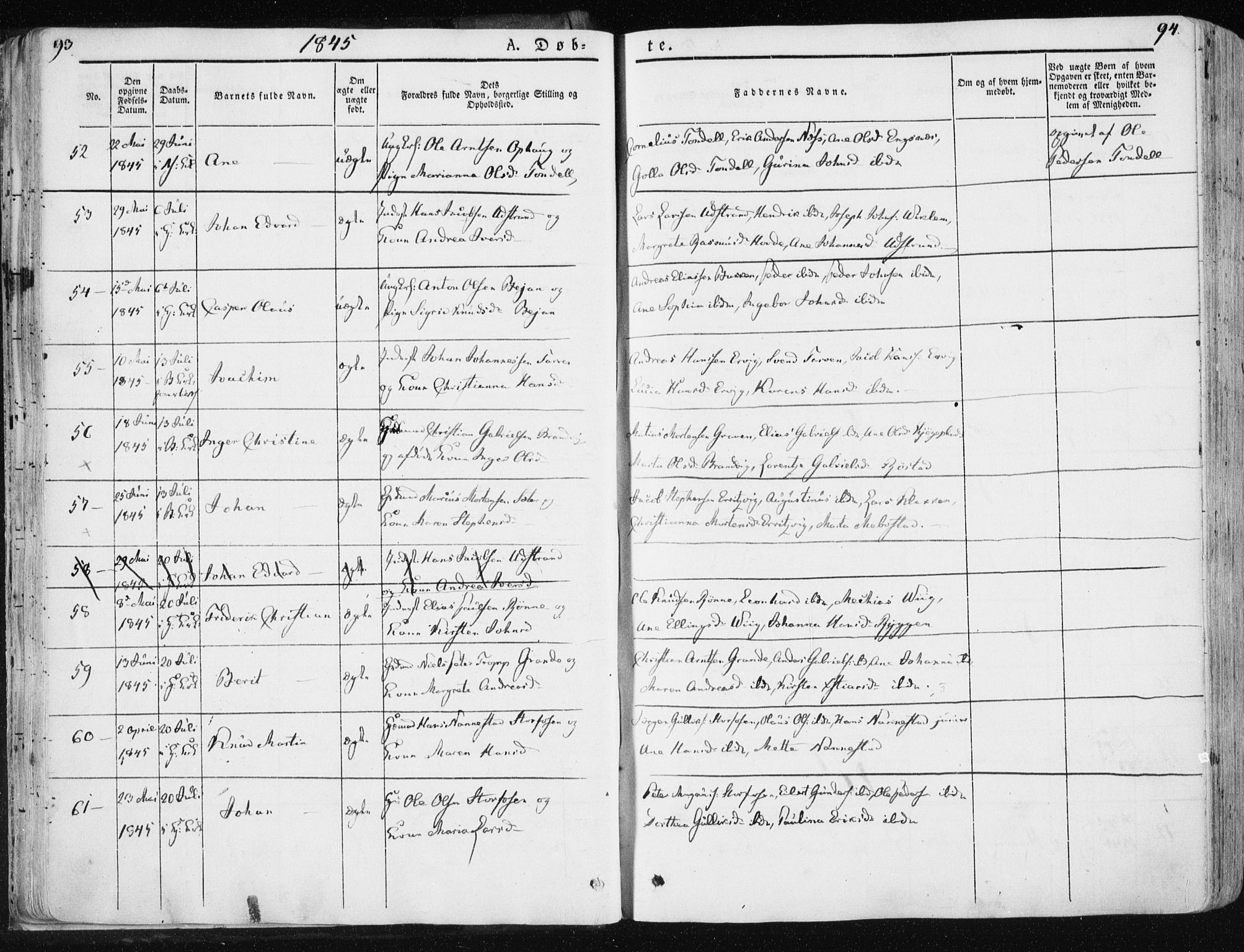 Ministerialprotokoller, klokkerbøker og fødselsregistre - Sør-Trøndelag, AV/SAT-A-1456/659/L0736: Parish register (official) no. 659A06, 1842-1856, p. 93-94