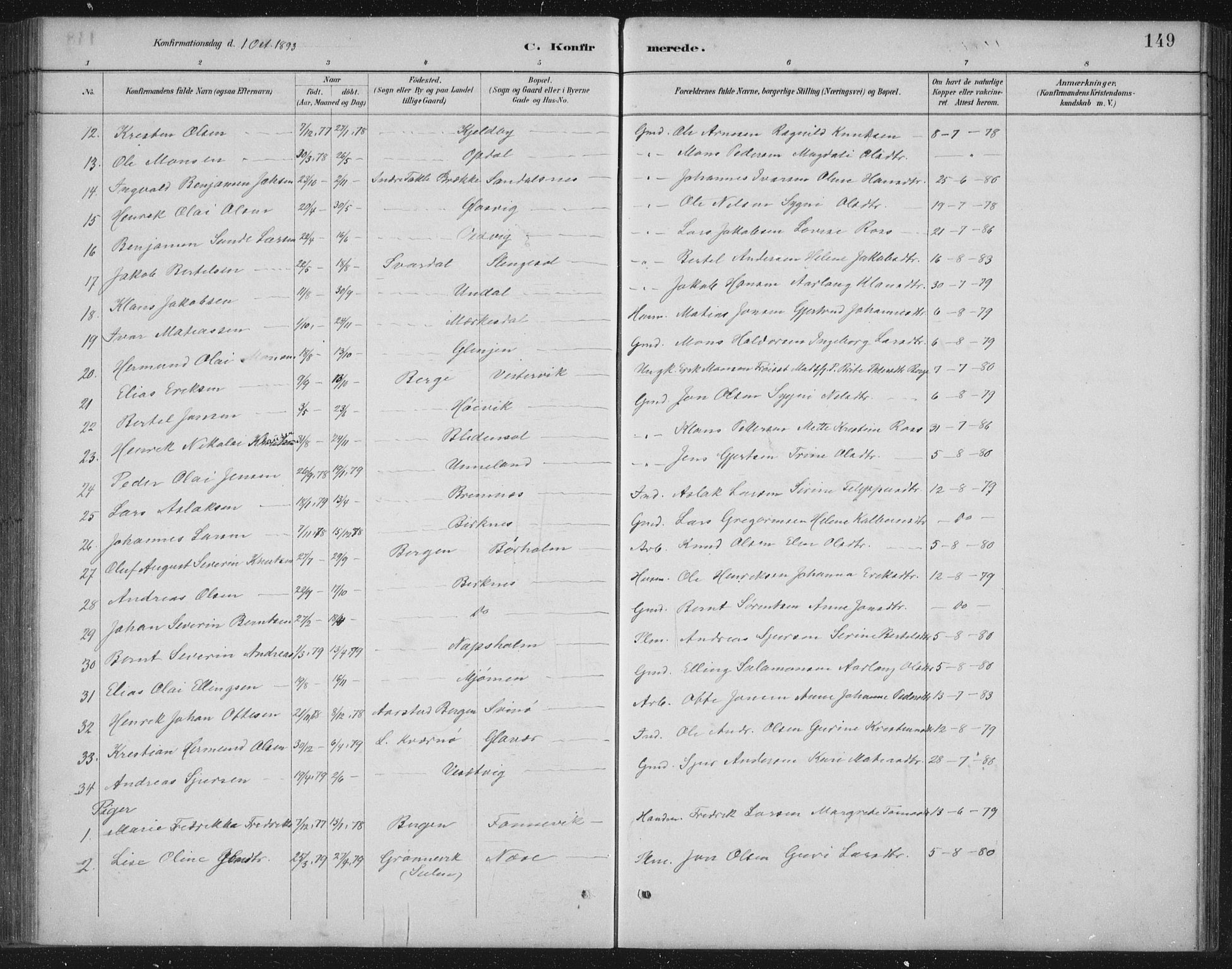 Gulen sokneprestembete, AV/SAB-A-80201/H/Hab/Habb/L0003: Parish register (copy) no. B 3, 1884-1907, p. 149