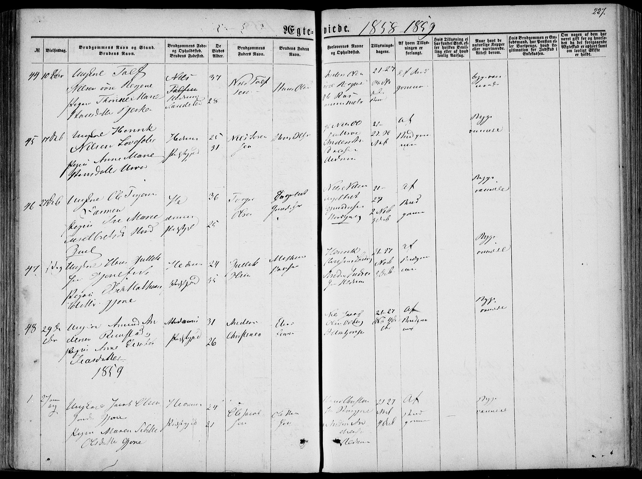 Hedrum kirkebøker, AV/SAKO-A-344/F/Fa/L0007: Parish register (official) no. I 7, 1857-1868, p. 227