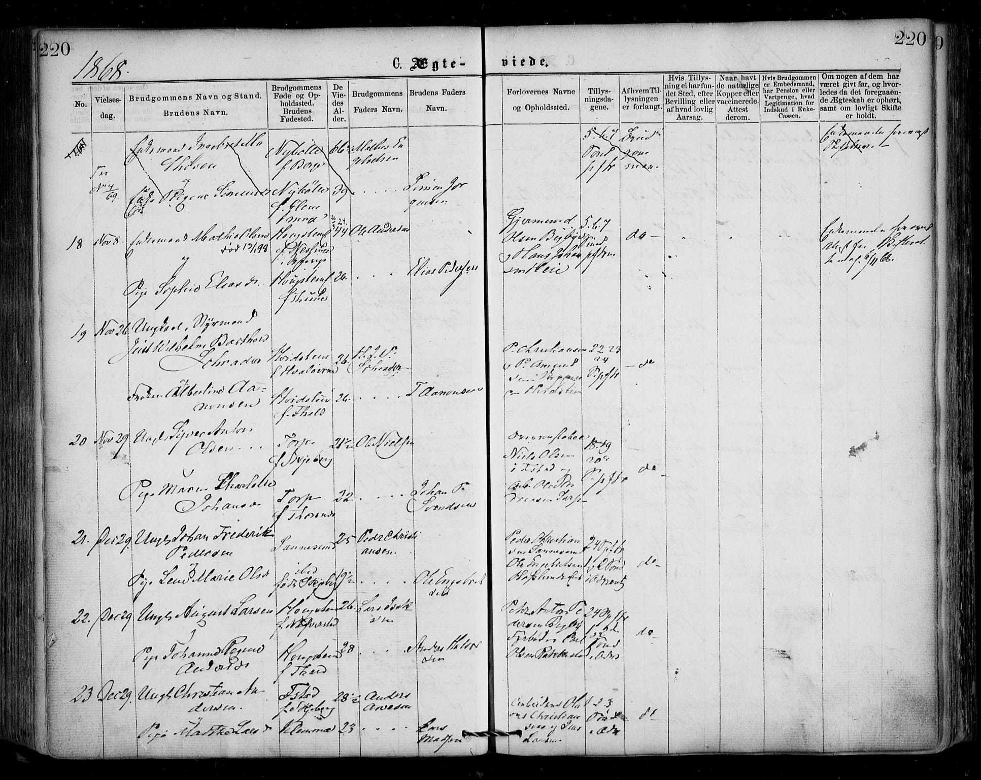 Borge prestekontor Kirkebøker, SAO/A-10903/F/Fa/L0006: Parish register (official) no. I 6, 1861-1874, p. 220