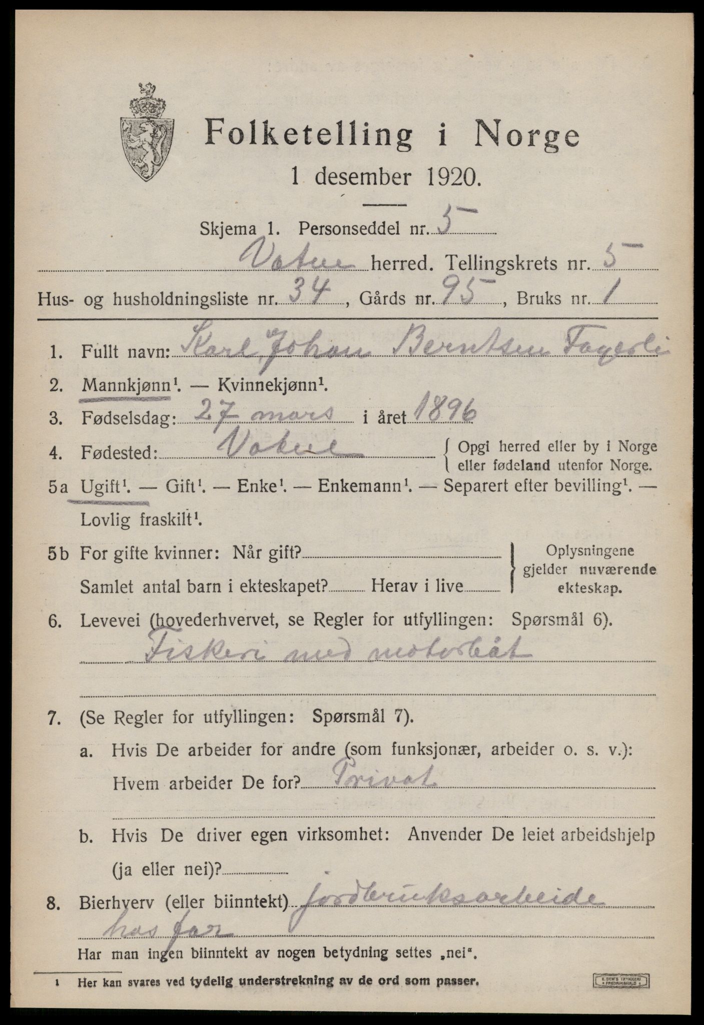SAT, 1920 census for Vatne, 1920, p. 2668