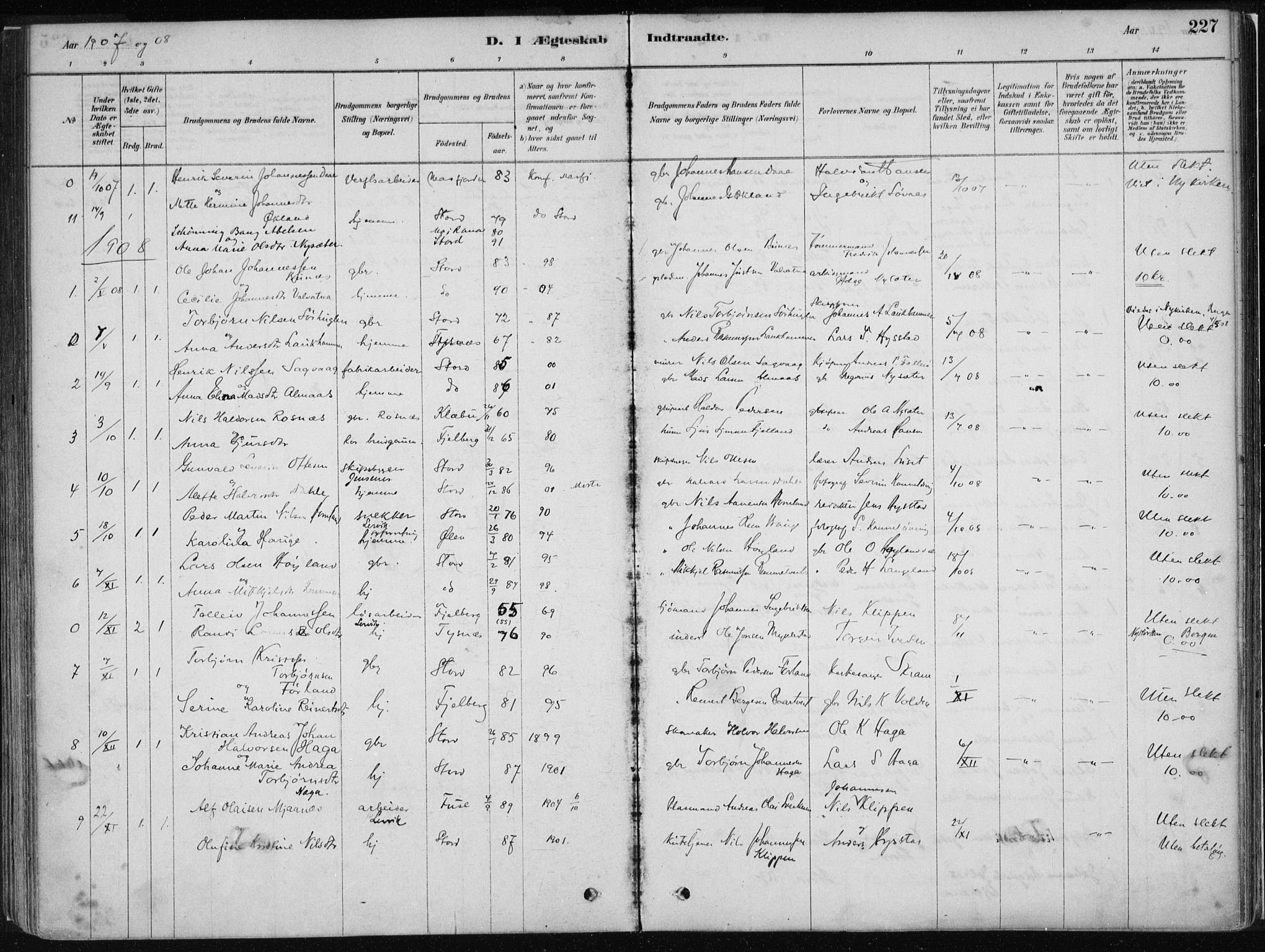 Stord sokneprestembete, SAB/A-78201/H/Haa: Parish register (official) no. B 2, 1878-1913, p. 227