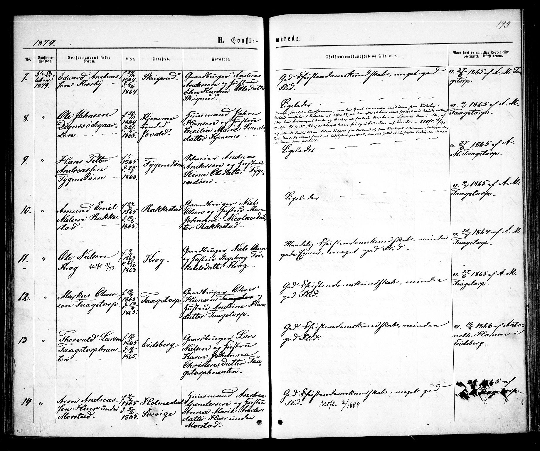 Rødenes prestekontor Kirkebøker, AV/SAO-A-2005/F/Fa/L0008: Parish register (official) no. I 8, 1869-1879, p. 193